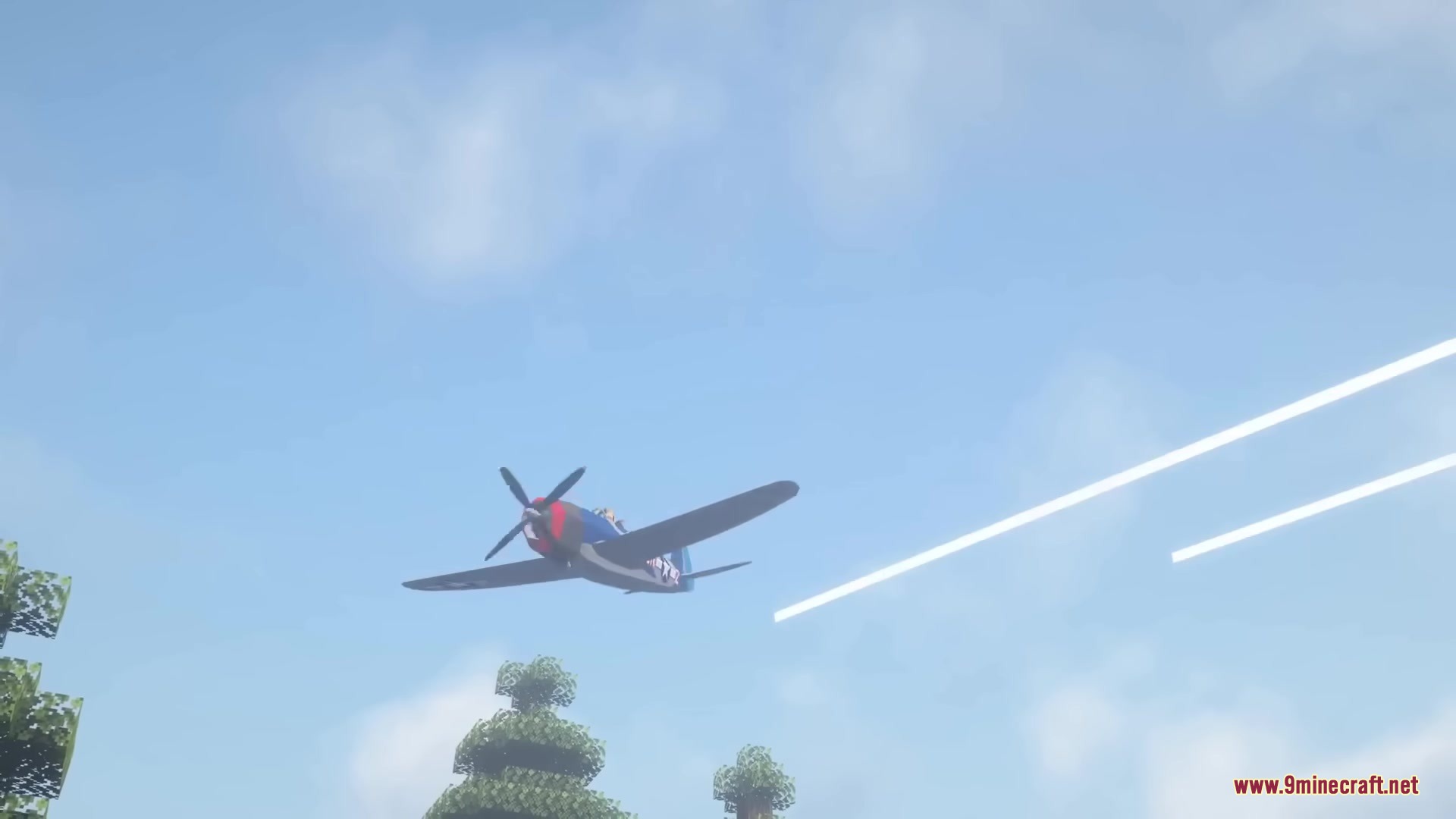 Warfare Wings Mod Screenshot 8 A military aircraft flying through the sky leaving white contrails behind