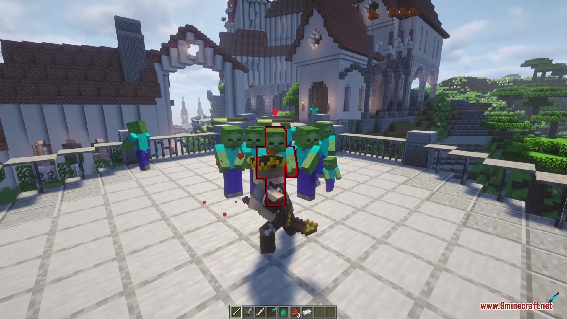 Weapon Leveling X Epic Fight Compat Mod Screenshot 1 Player fighting a group of zombies to gain experience for their weapons