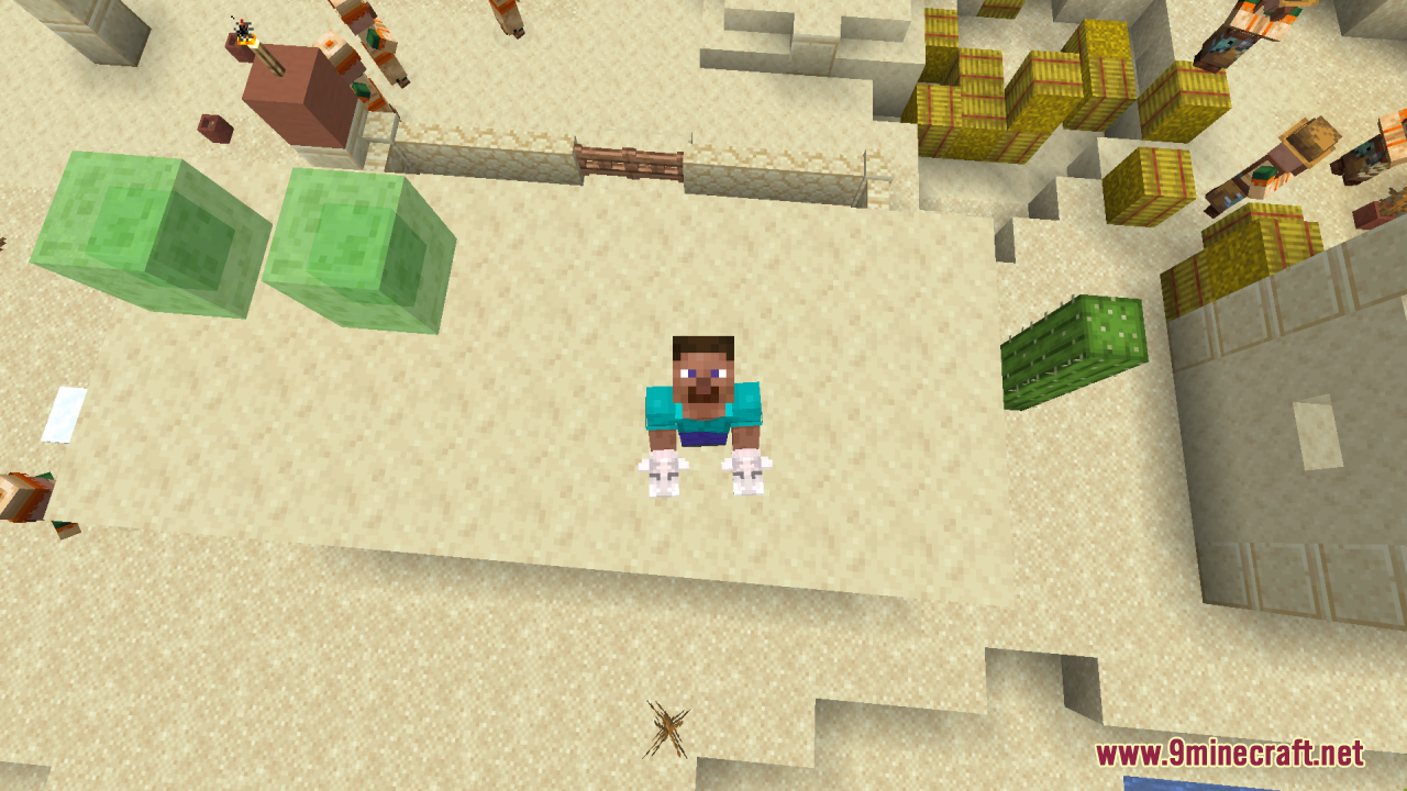 White Girlfriend Totem of Undying Resource Pack Screenshot 6 Top down view of Steve holding custom white girl totems in a village