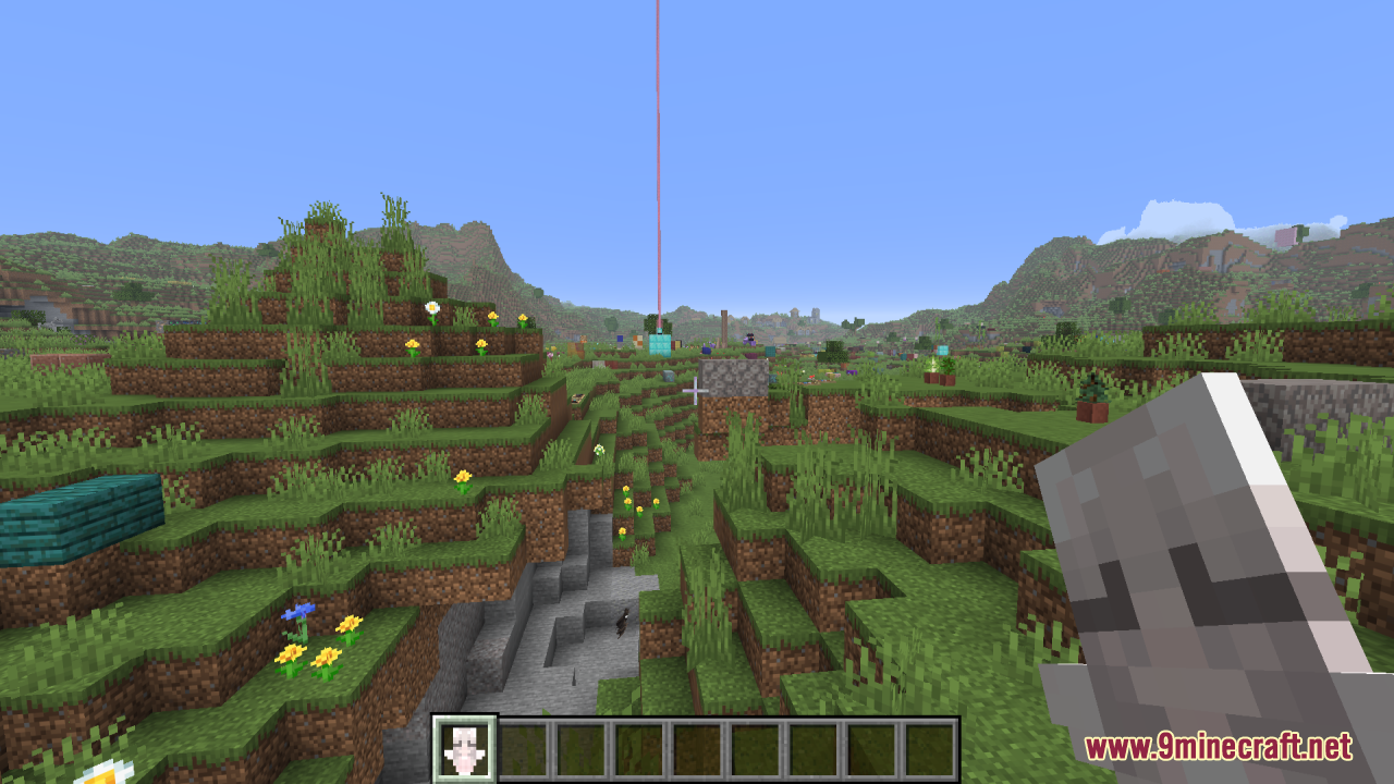 White Girlfriend Totem of Undying Resource Pack Screenshot 9 Player holding White Girlfriend Totem of Undying in a scenic Minecraft world