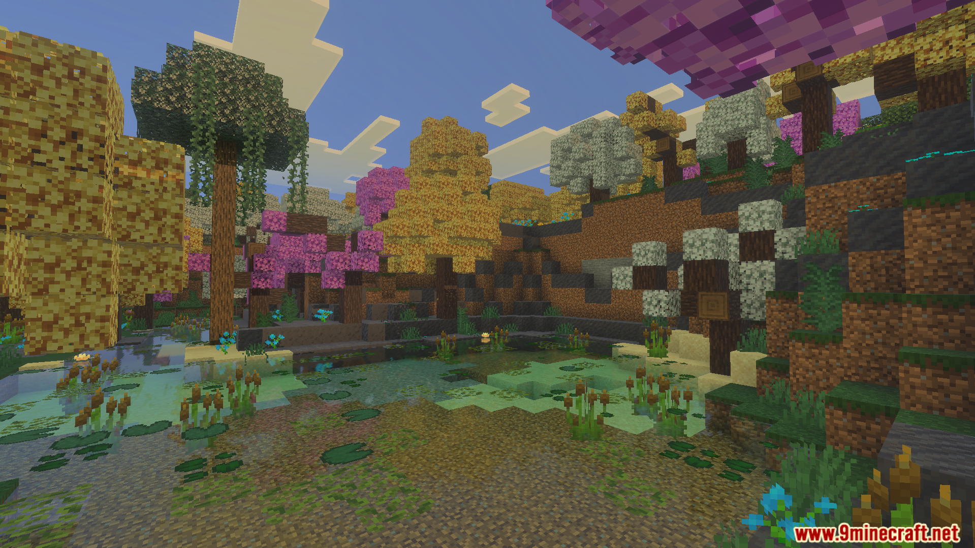 Wild Expansion Addon Screenshot 3 Wild Expansion Addon features a vibrant swamp with colorful trees and cattails