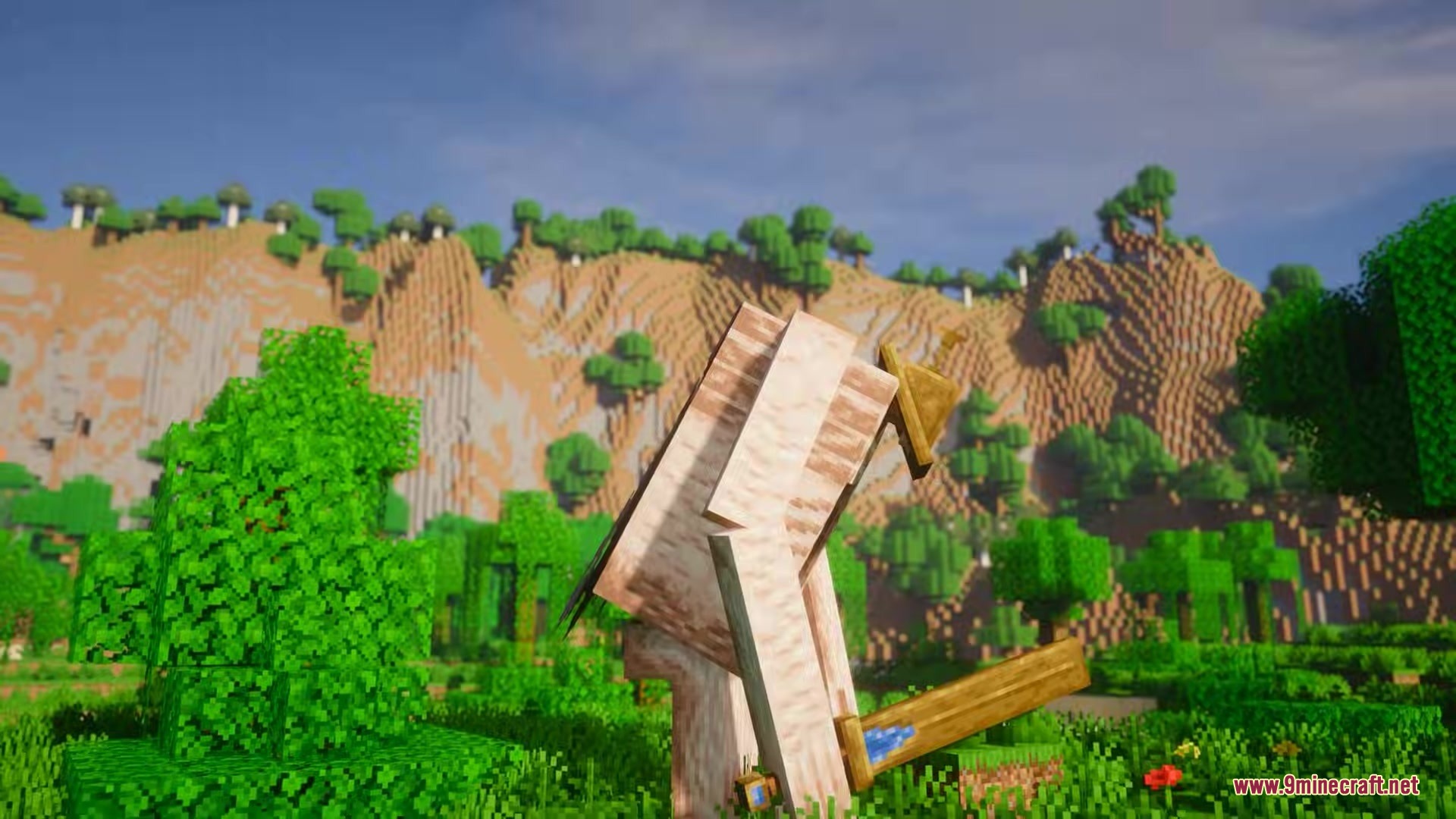 Wonderoussea Mod Screenshot 1 A birch wood knight stands in a lush forest with mountains behind