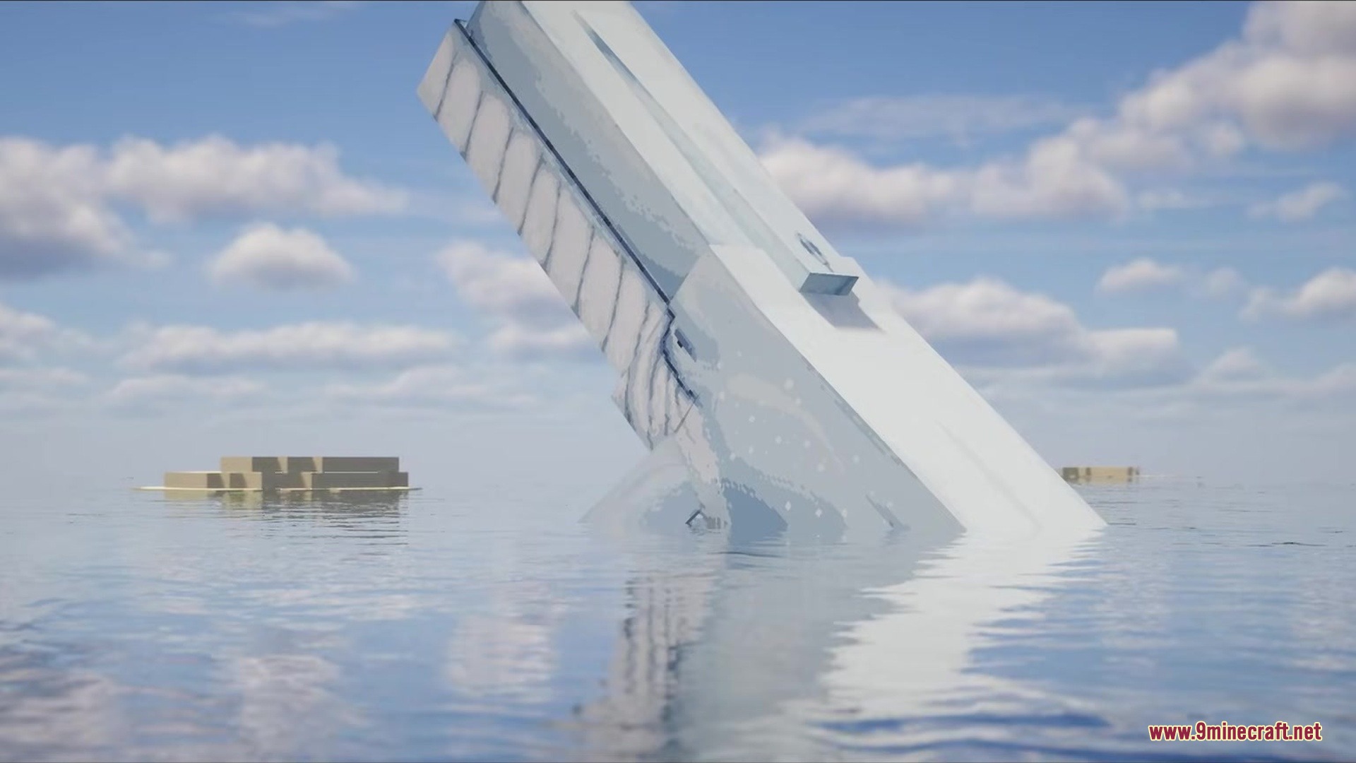 Wonderoussea Mod Screenshot 7 A massive white whale breaches the surface of a calm Minecraft ocean