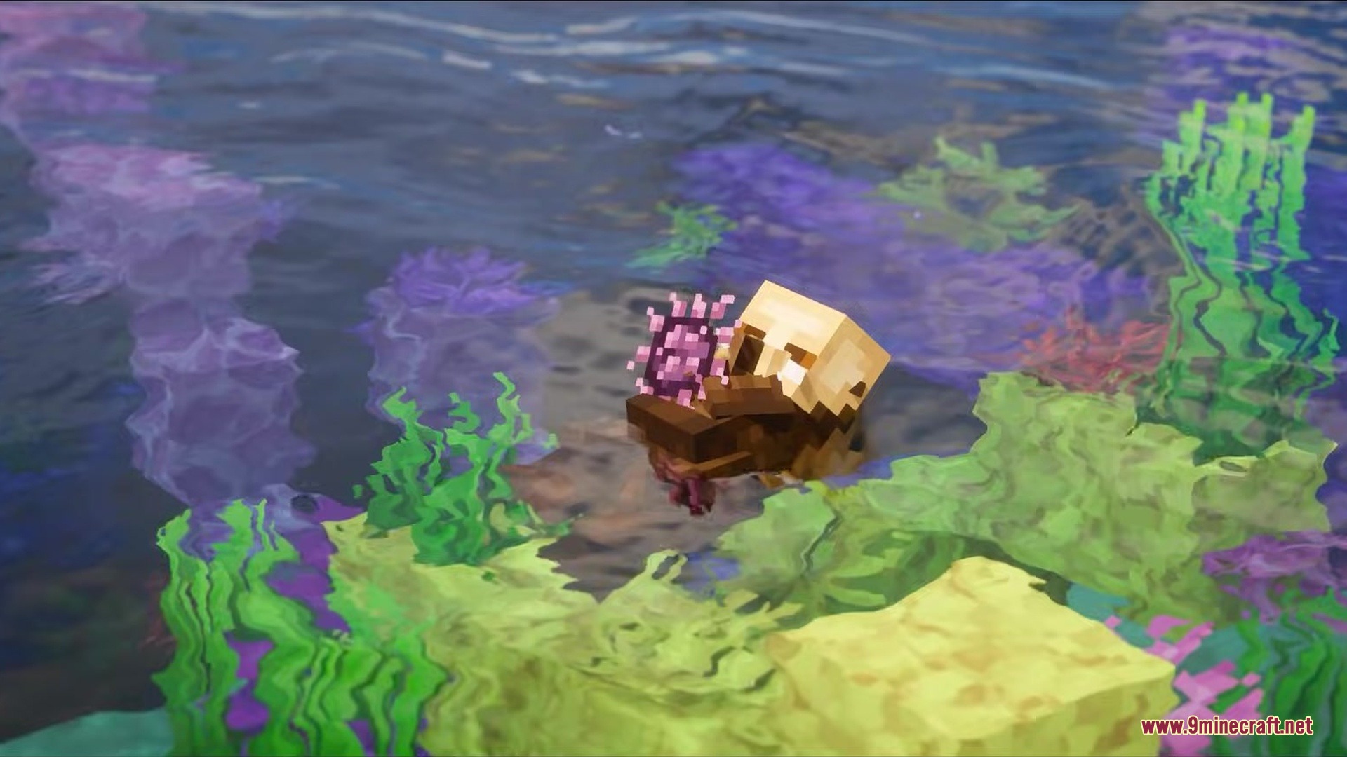 Wonderoussea Mod Screenshot 8 A sea otter floats on its back while holding a small purple item