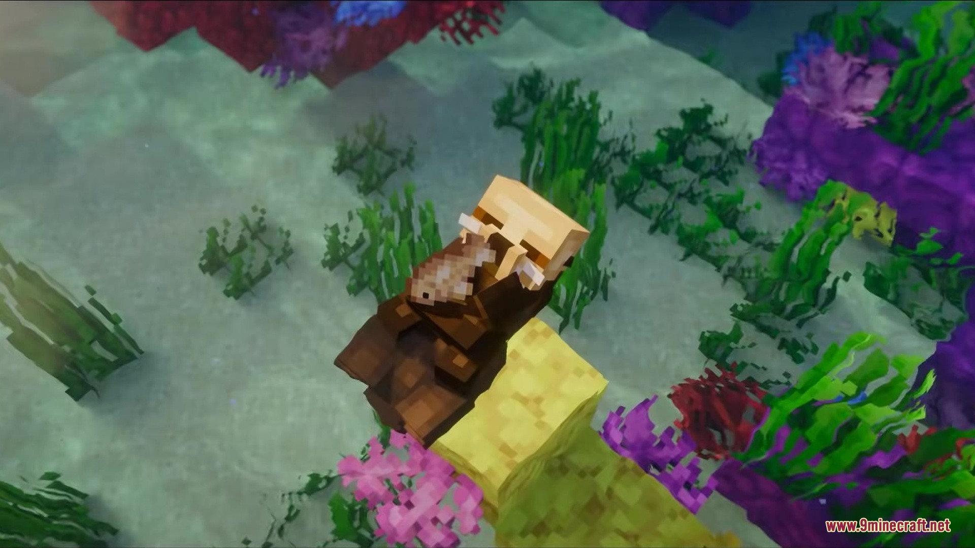Wonderoussea Mod Screenshot 9 A sea otter floating on its back while holding a raw cod fish