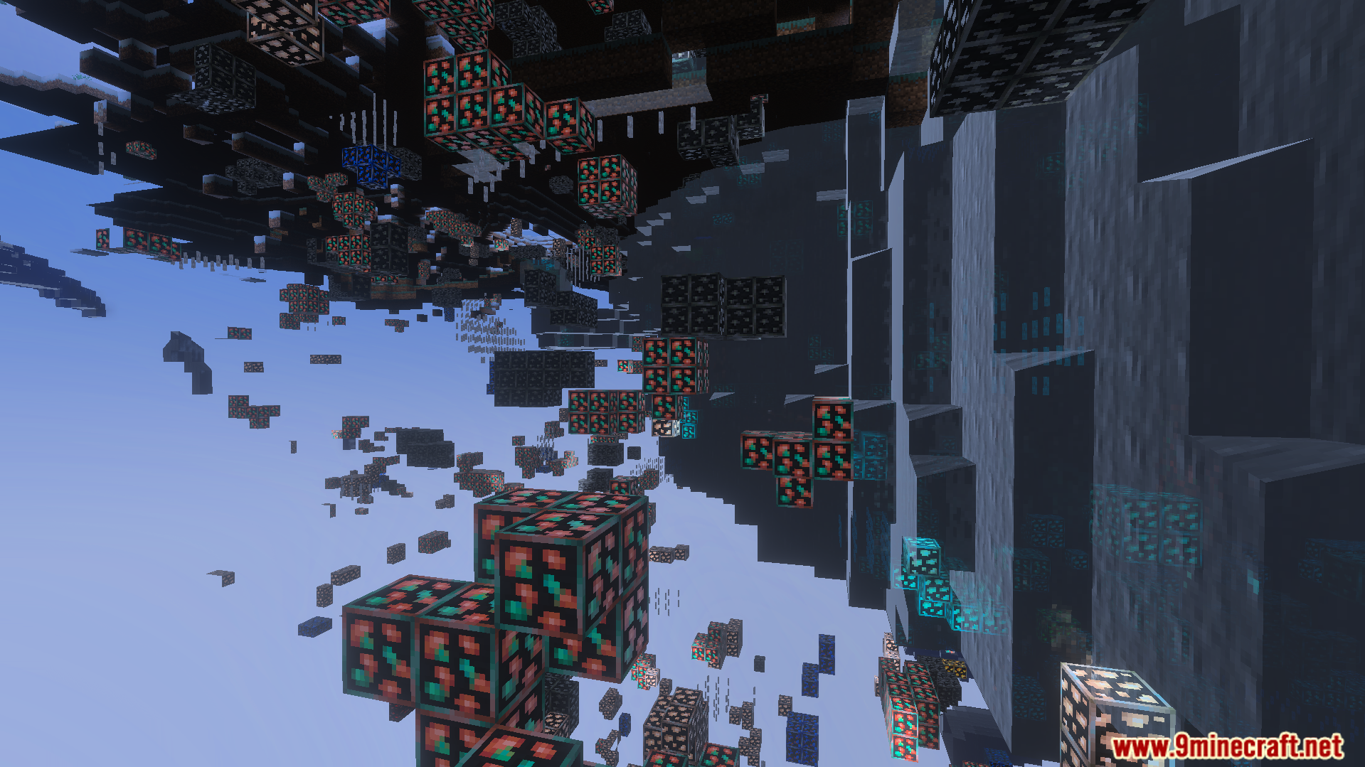 XRay Ultimate Outlined Ores Texture Pack Screenshot 6 Brightly outlined ore blocks are visible through the ground in dark underground caves