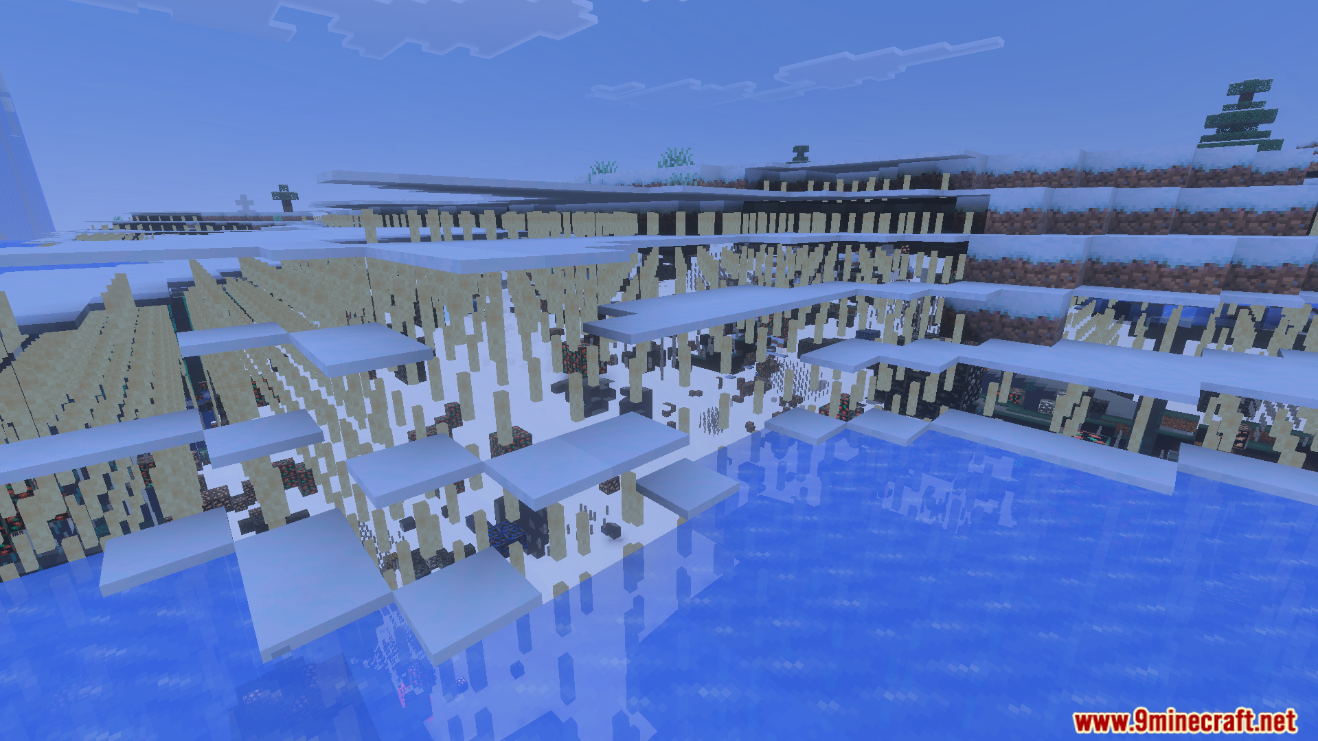 XRay Ultimate Outlined Ores Texture Pack Screenshot 7 Transparent ground blocks reveal hidden ores and structures in a snowy landscape