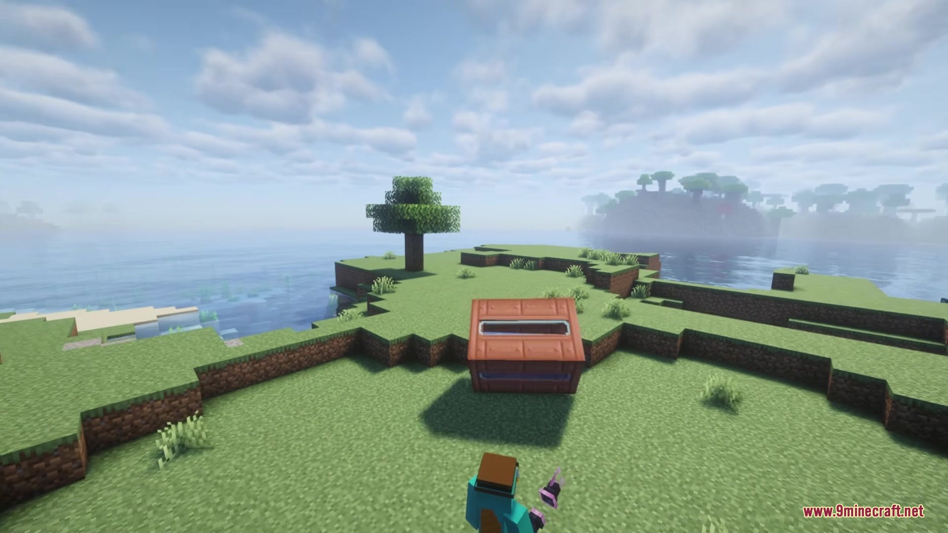Yet Another Gravestone Mod YAGM Mod Screenshot 2 A player stands before a placed gravestone block in a Minecraft landscape