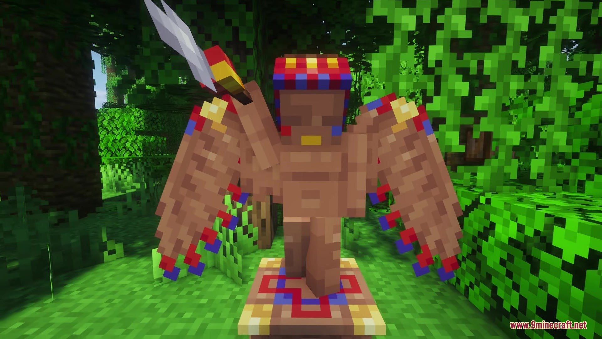 Yet Another Gravestone Mod YAGM Mod Screenshot 3 A jungle themed gravestone with wings and a spear in the forest