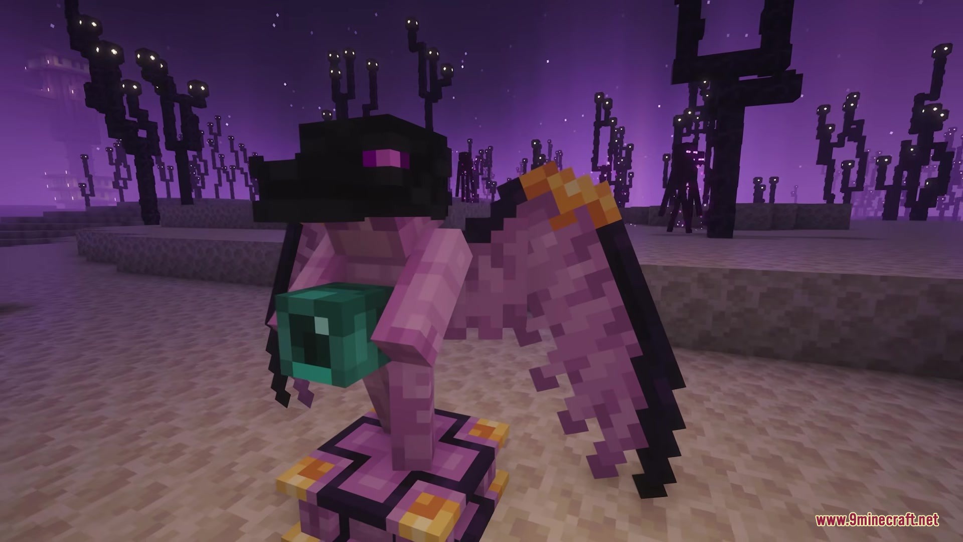 Yet Another Gravestone Mod YAGM Mod Screenshot 4 An ender themed gravestone wearing a dragon head in the end biome