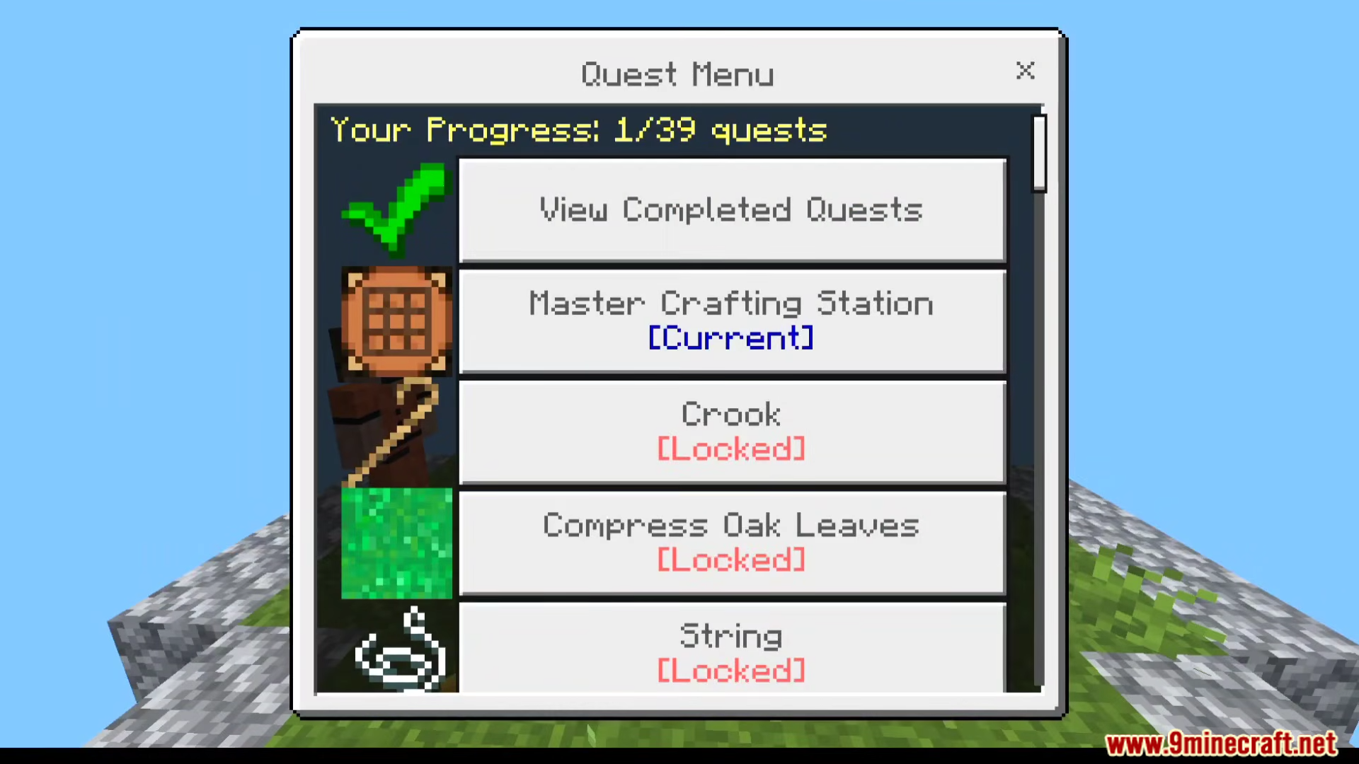 ZC Skyfactory Addon Screenshot 3 Special quest book menu showing progress and locked tasks in ZC Skyfactory Addon