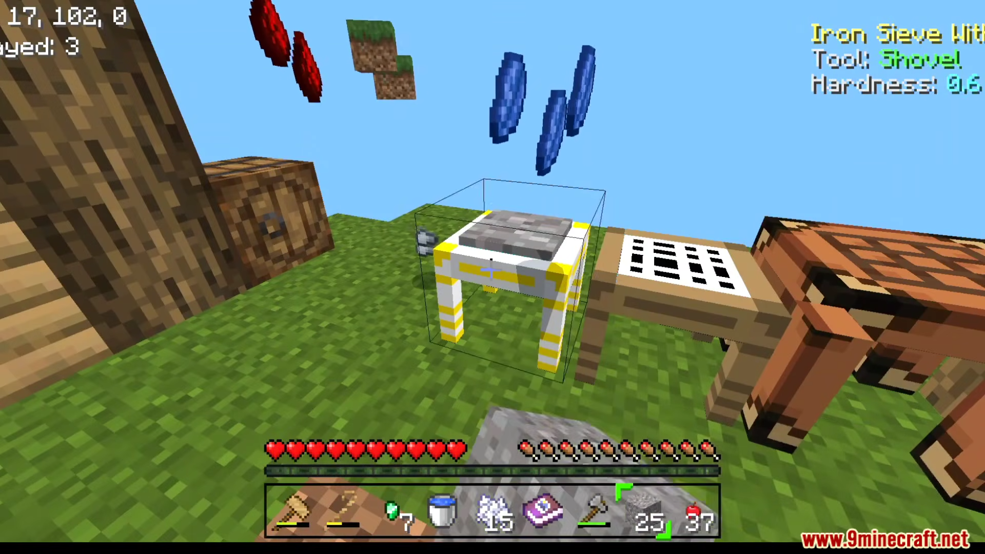 ZC Skyfactory Addon Screenshot 6 An iron sieve block with floating resources above it on a grass island
