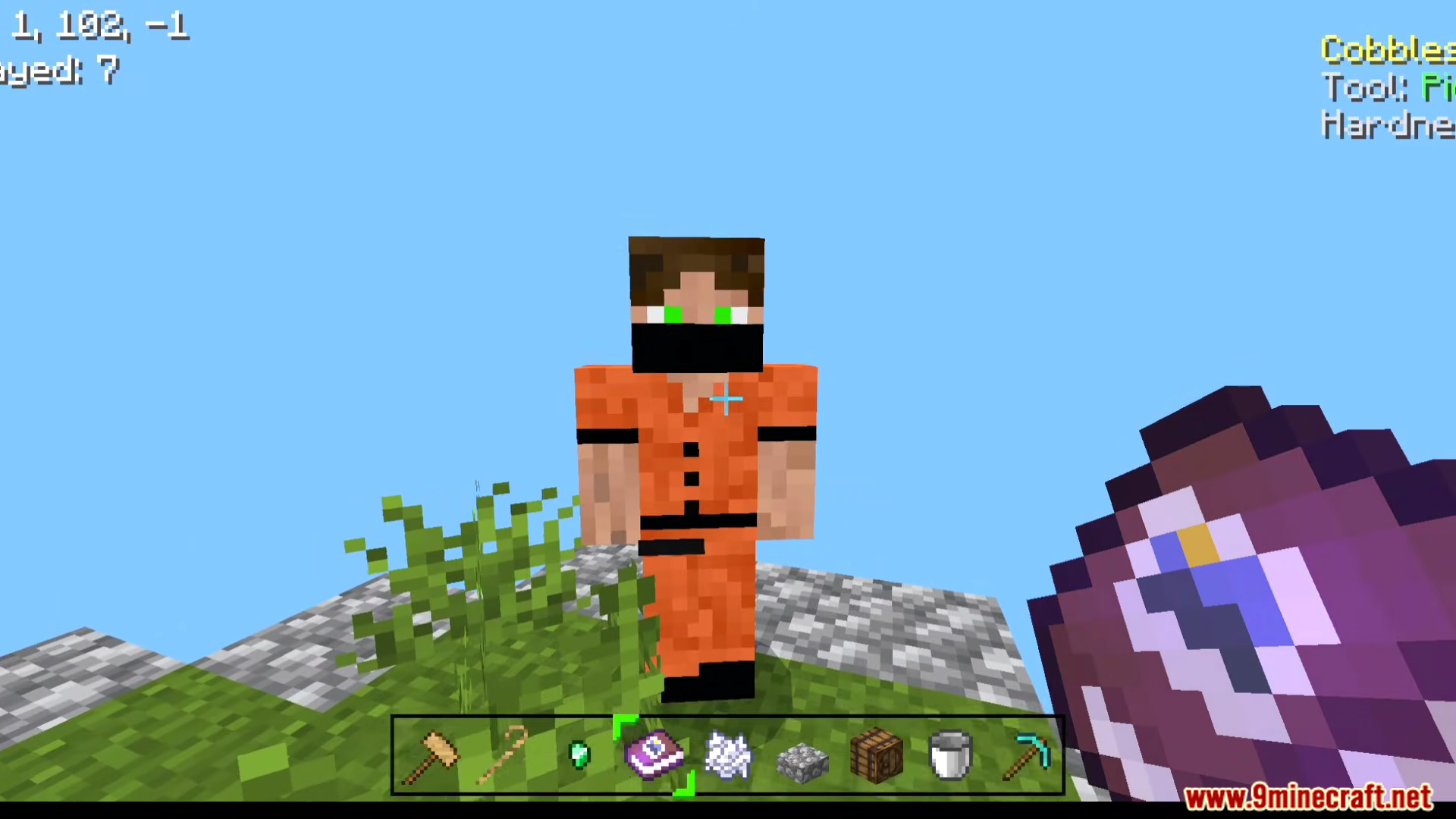 ZC Skyfactory Addon Screenshot 7 Player character standing on a small floating island holding a quest book