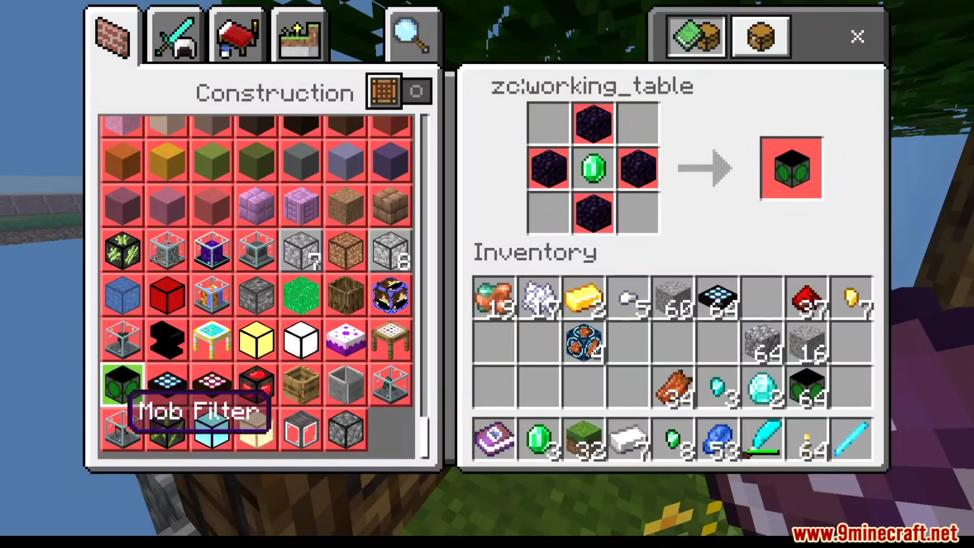 ZC Skyfactory Addon Screenshot 8 Crafting a mob filter block in the ZC Skyfactory Addon working table