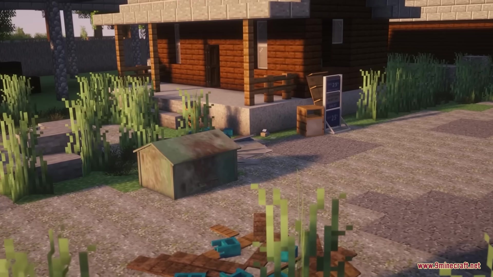 Abandoned wooden house with a rusted dumpster and debris in the yard