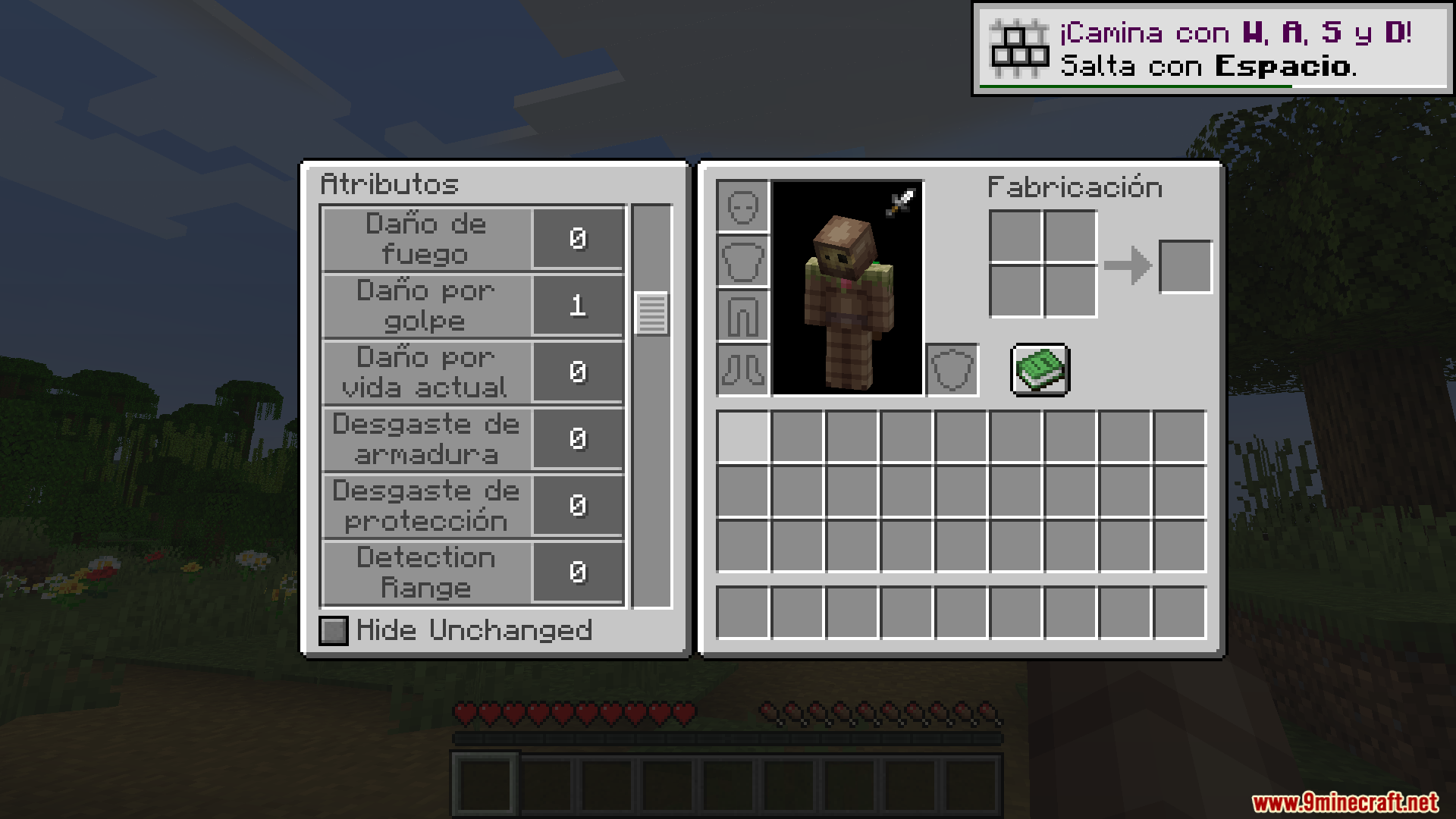 Zenith Attributes Spanish Translation Resource Pack Screenshot 2 The character attributes menu in Minecraft showing text translated into the Spanish language
