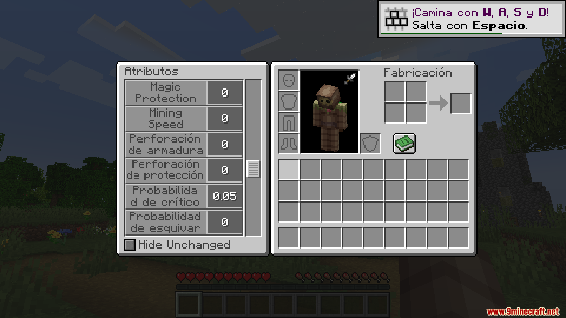 Zenith Attributes Spanish Translation Resource Pack Screenshot 4 The Minecraft attribute menu showing combat and mining stats in Spanish