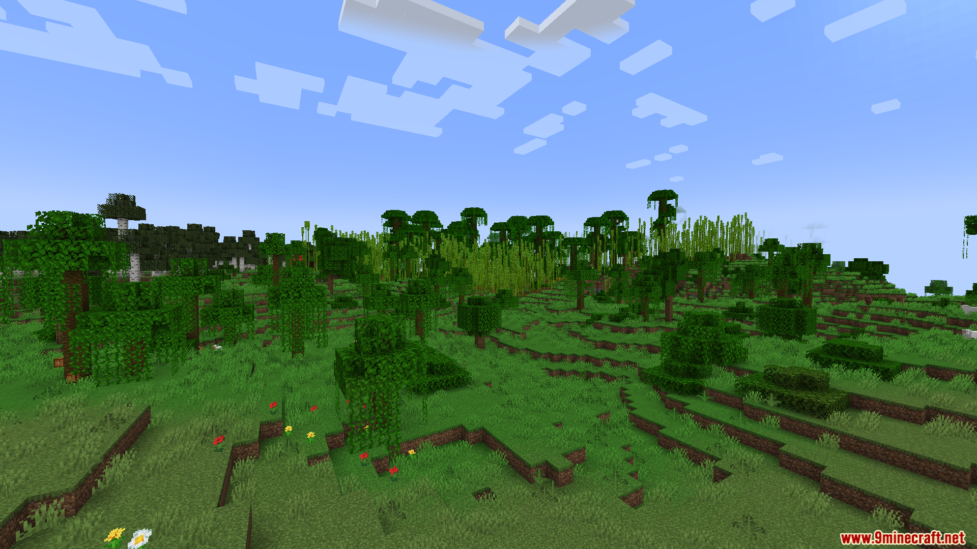 Zenith Attributes Spanish Translation Resource Pack Screenshot 7 Lush jungle biome with bamboo forests and vines under a clear sky