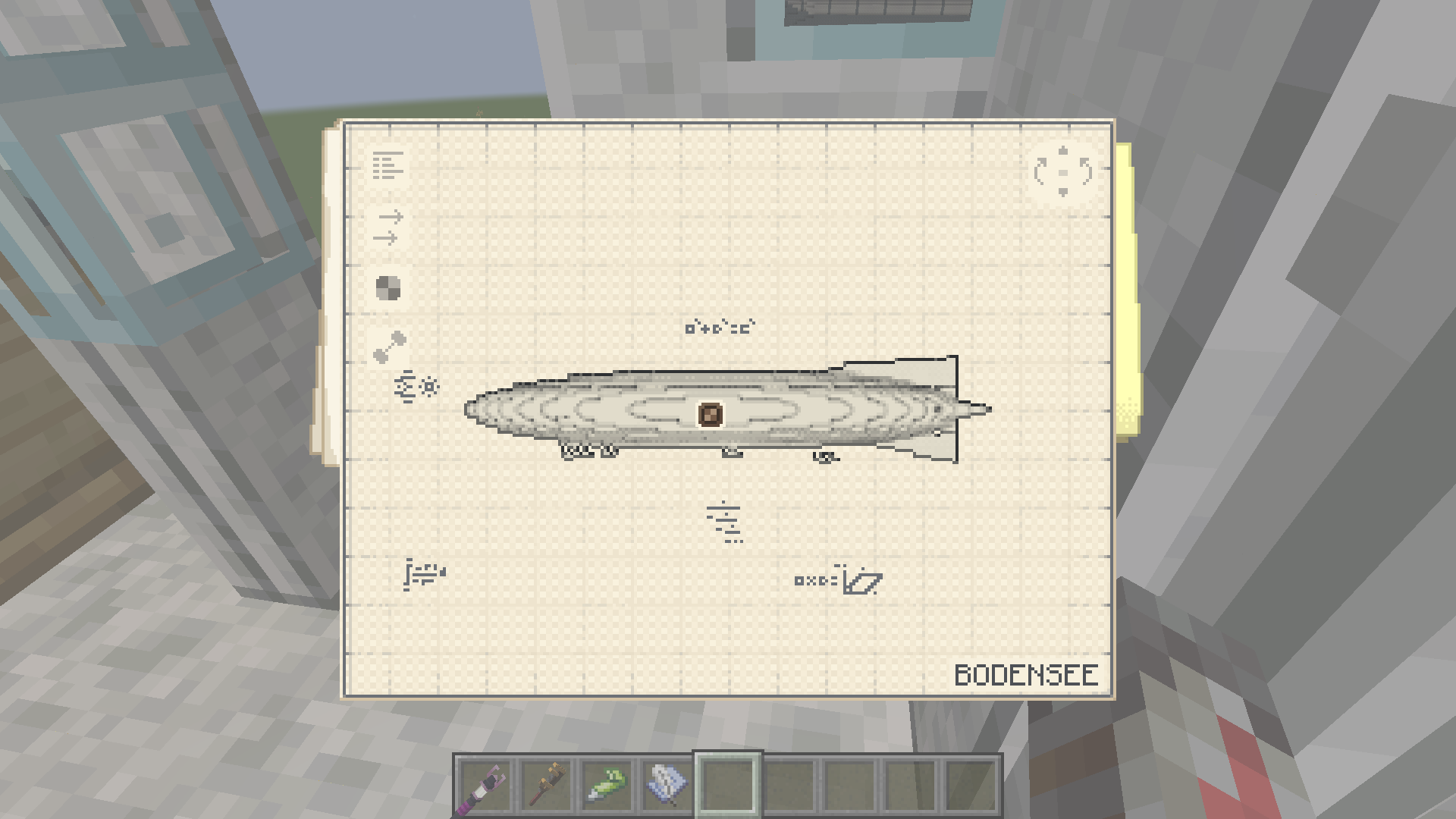 Zeppelin Lz120 Schematic Screenshots 1 A blueprint interface displaying the design of the Zeppelin Lz120 airship