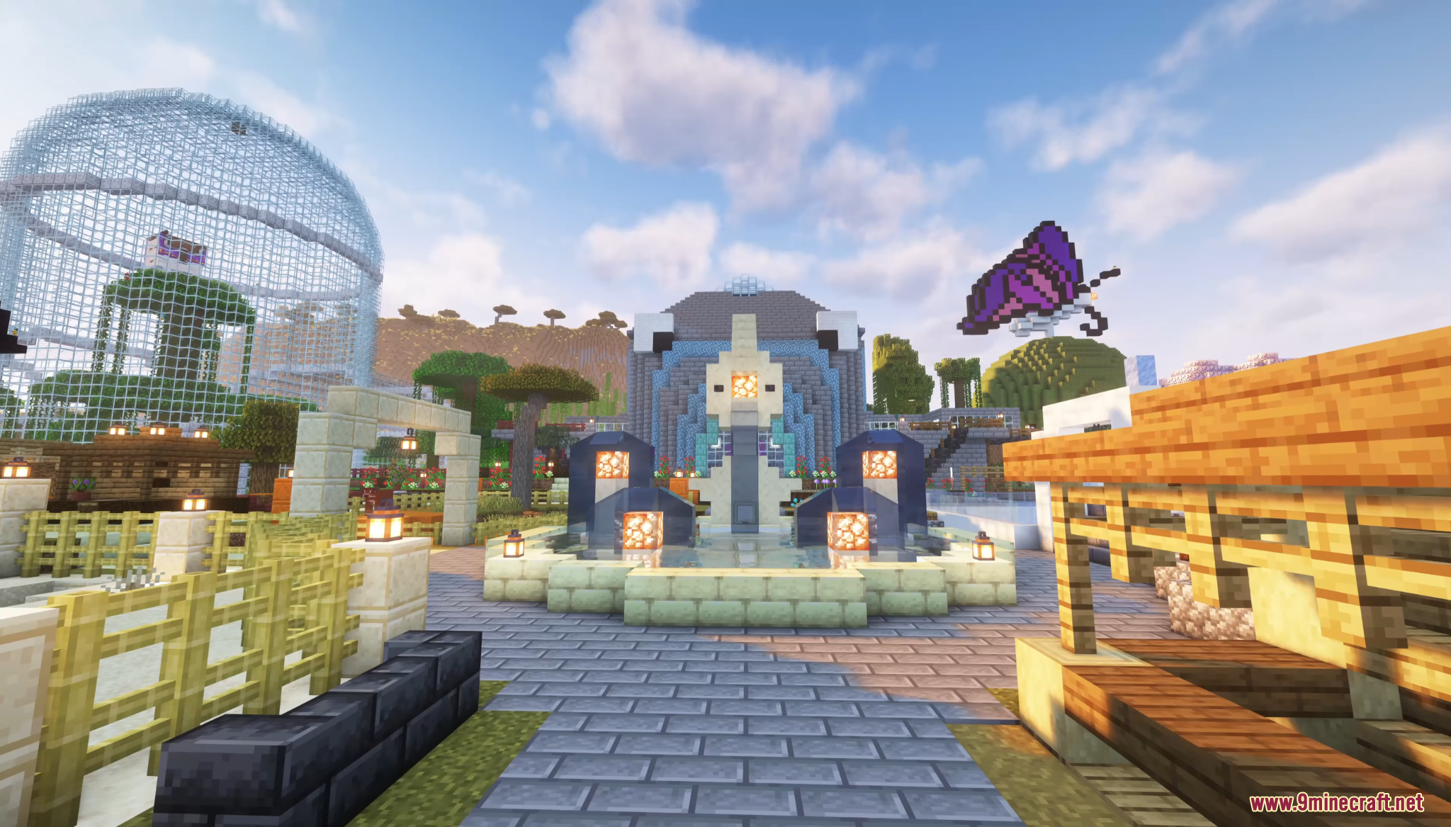 Scenic view of a fountain and park in the Zoo Zoo Hunt Map