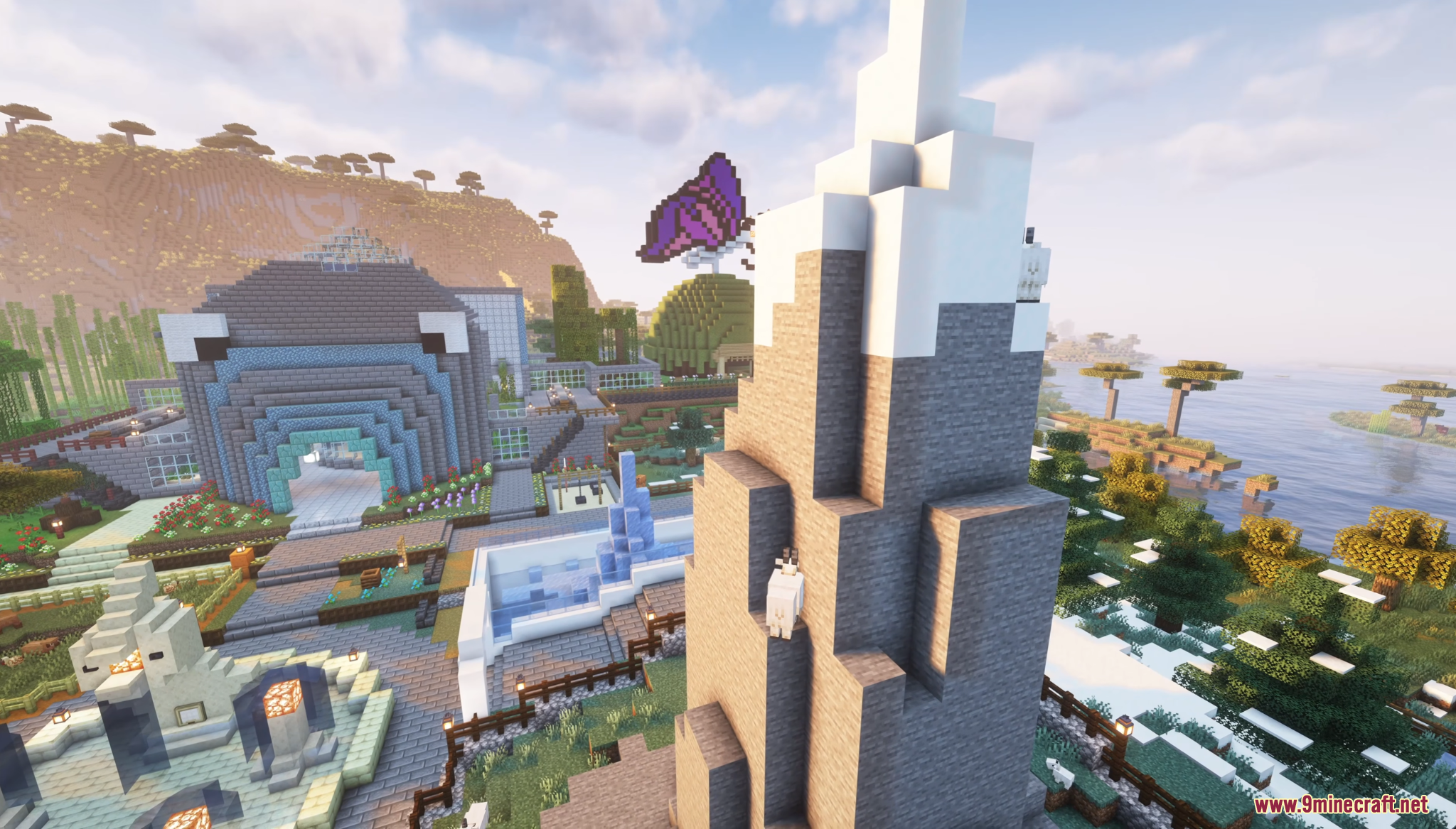 Overview of Zoo Zoo Hunt Map with a tall mountain and giant butterfly