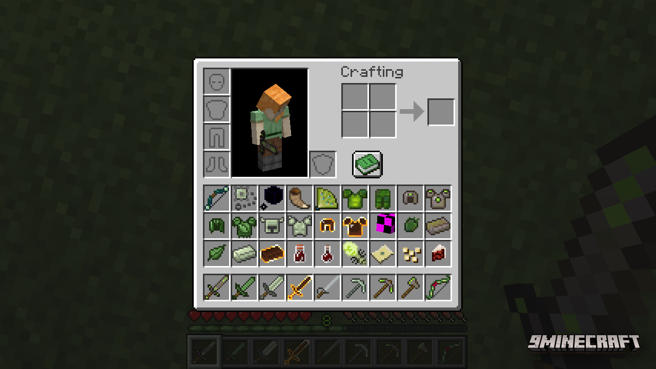An inventory packed with crafted armor sets, magical swords, and rare loot