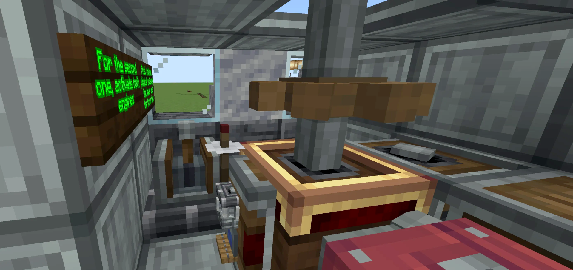 The interior of a fictional tank featuring controls and a large cogwheel