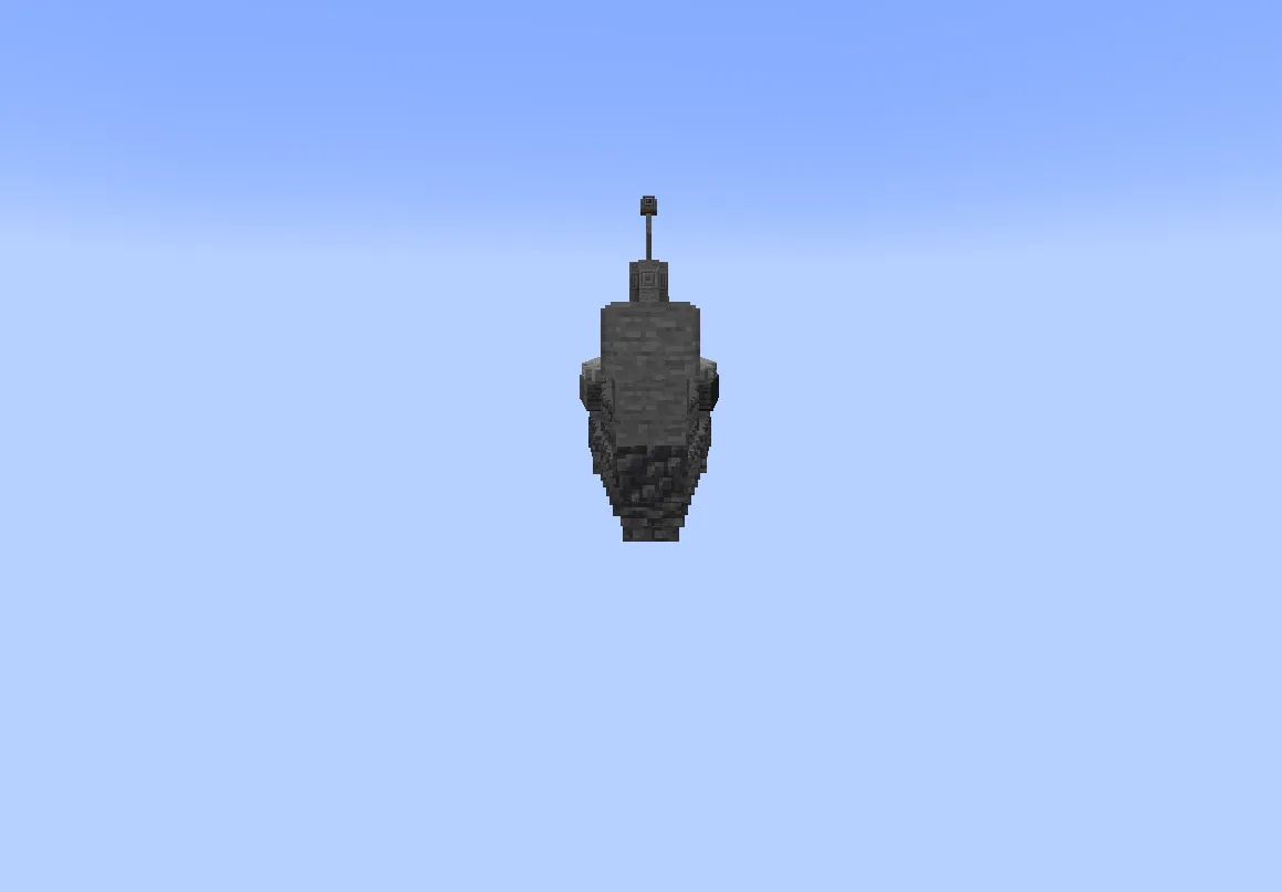 Front view of a grey Minecraft submarine floating in a blue void