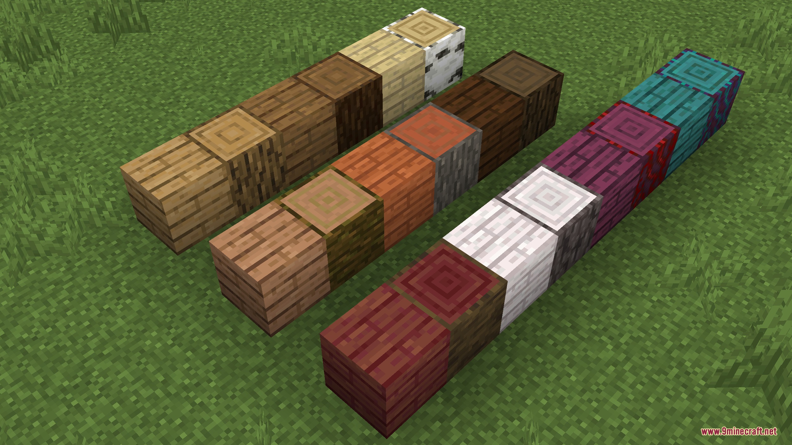 Various wood planks and logs showcasing textures from the 18w43a snapshot
