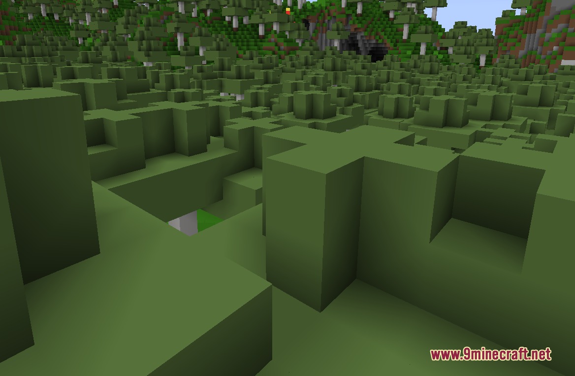 1x1 Ultimate Resource Pack Screenshot 3 Minecraft landscape where every block is replaced by a single solid color
