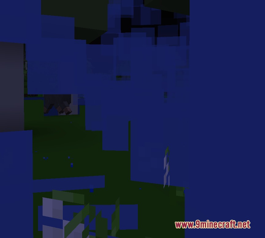 1x1 Ultimate Resource Pack Screenshot 8 Abstract view of solid blue and green blocks in a simplified Minecraft world