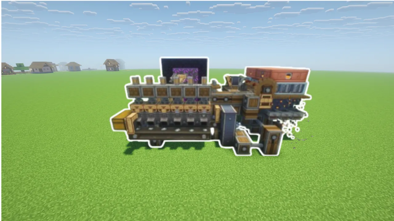 An automatic andesite alloy farm built in a flat Minecraft world