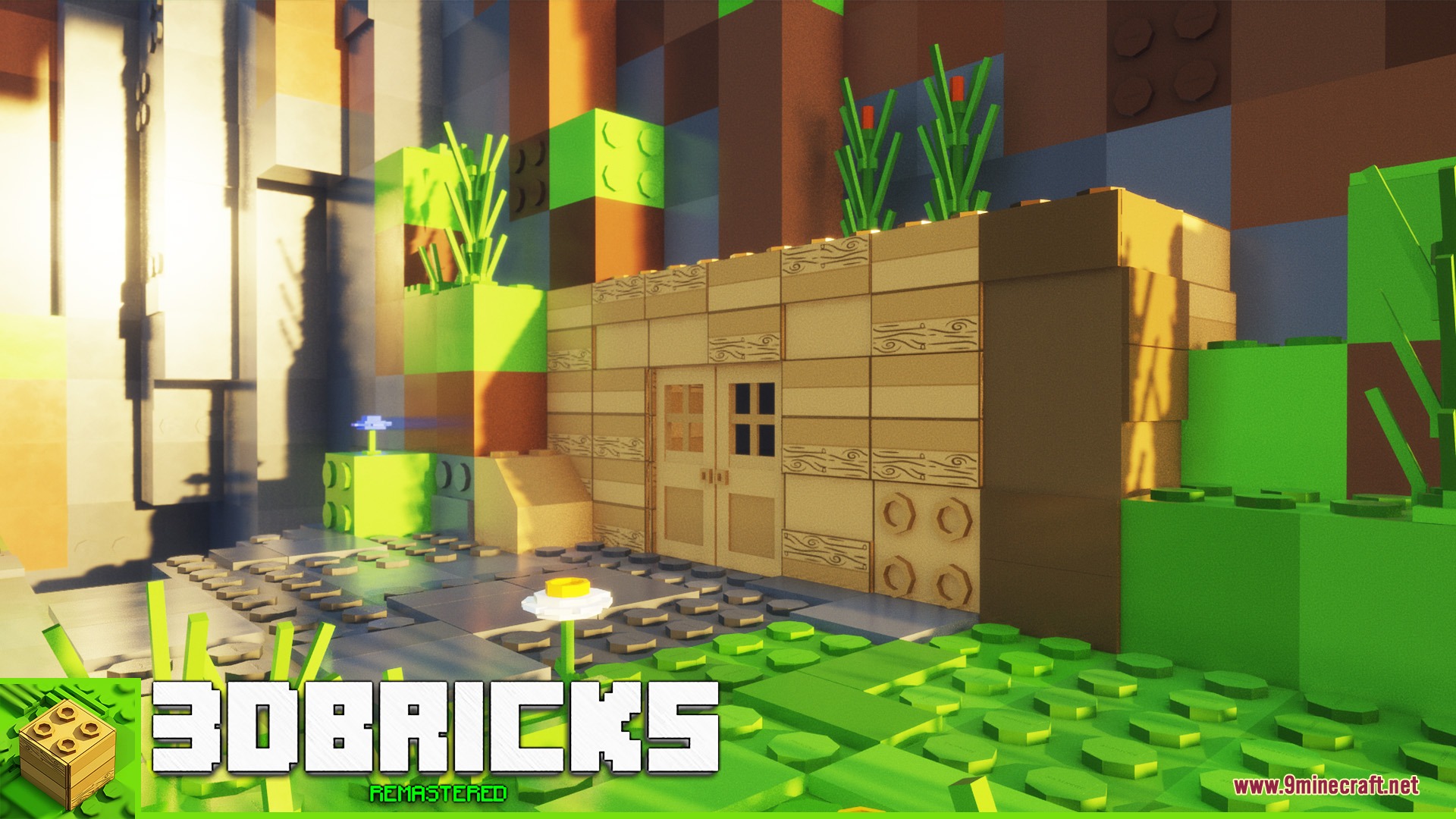 3D Bricks REMASTERED Resource Pack Screenshot 2 A small house built using plastic toy bricks in a lush Minecraft world