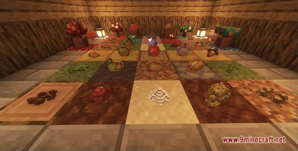 3D Items Vanillaism Resource Pack Screenshot 2 Collection of 3D food and material items resting on a grid floor