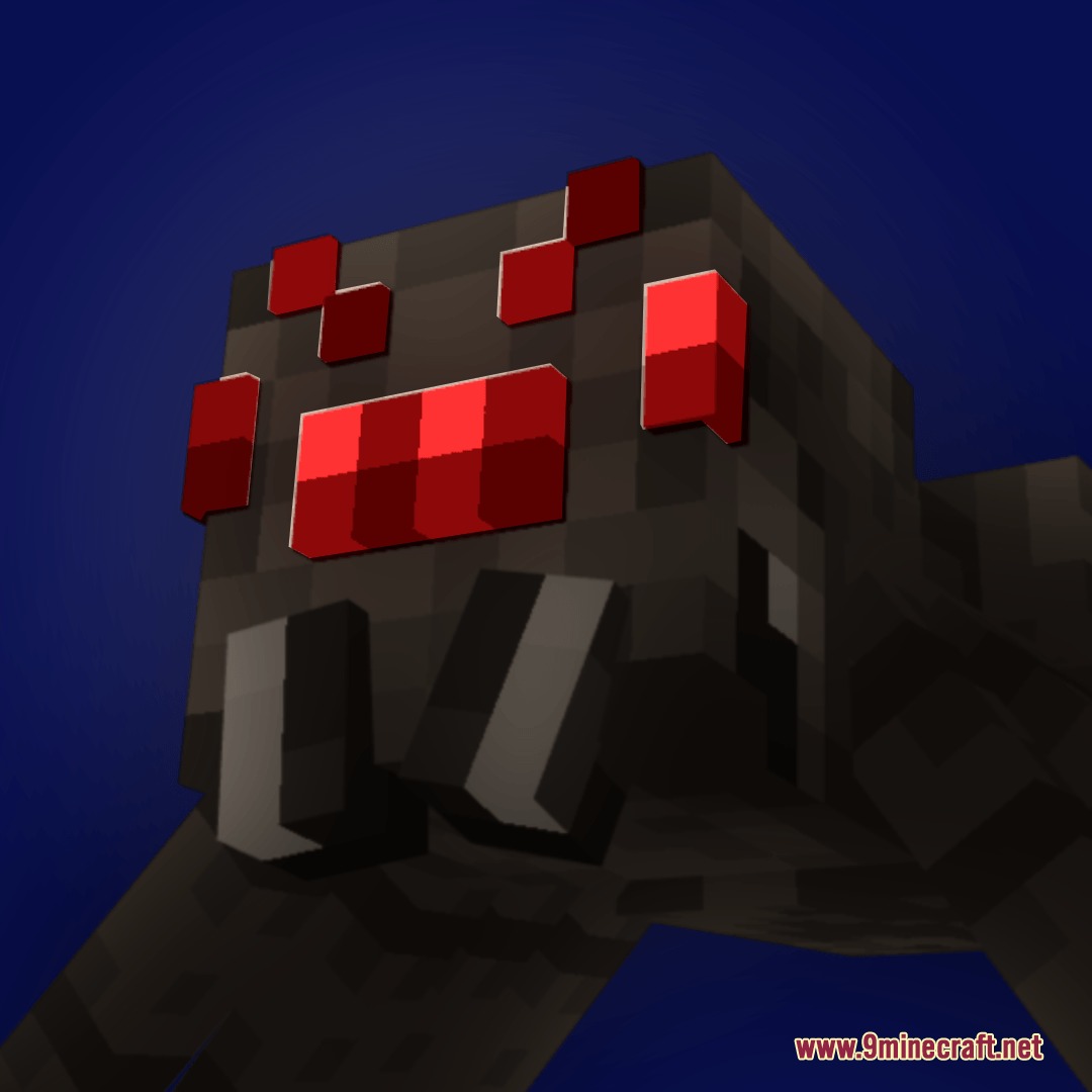 3D Spider Eyes X Fresh Animations Resource Pack Screenshot 1 Minecraft spider head featuring glowing red 3D eyes