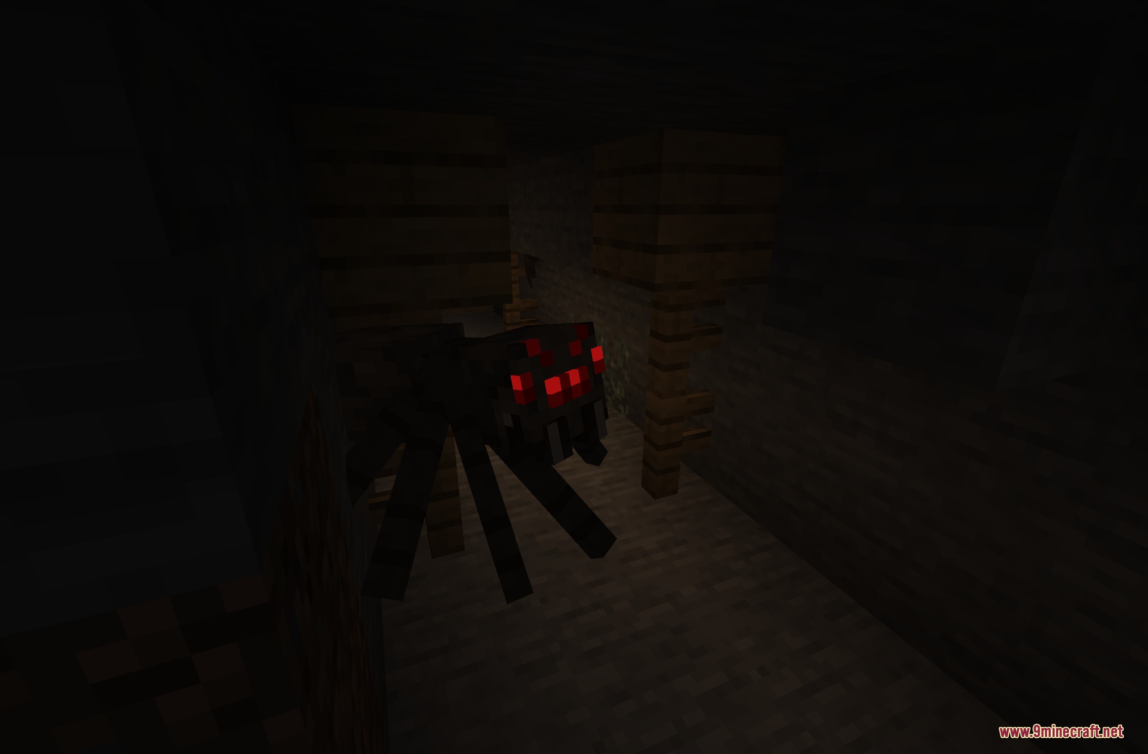 3D Spider Eyes X Fresh Animations Resource Pack Screenshot 3 Spider Eyes mod adds glowing red eyes to spiders in dark caves