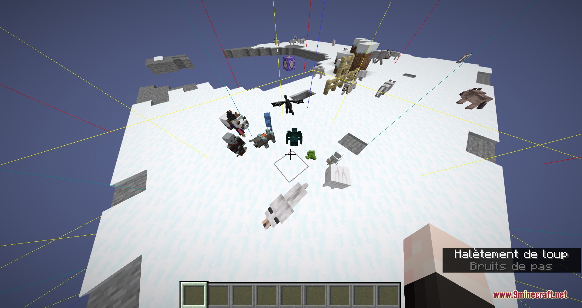 3d Entity Eggs Resource Pack Screenshot 2 Various mobs and 3D entity eggs are scattered on the snowy ground