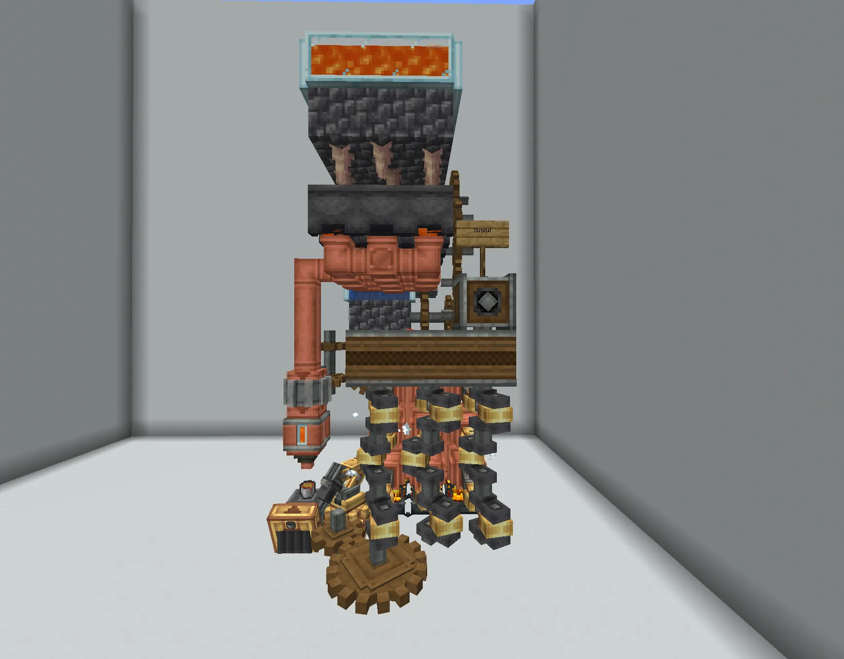 5x8x11 Level 9 Self Sufficient Steam Engine Schematic Screenshots 1 A complex mechanical steam engine build featuring copper pipes and lava sources