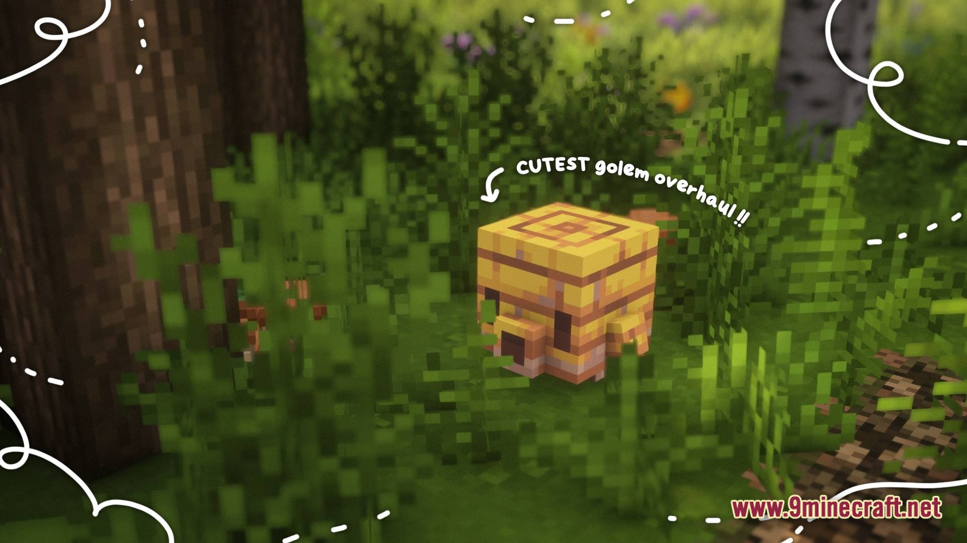 A Cozy Mizuno World Modpack Screenshot 10 A small straw golem mob stands among tall grass and trees in a forest biome