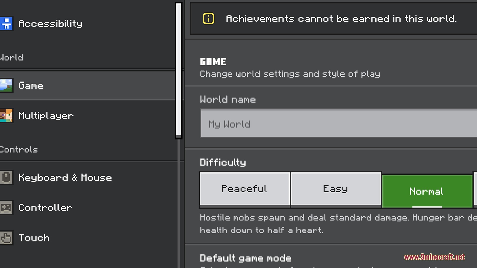 ACD Shaders - New Cinematic Illumination Shader Screenshot 10 The game settings interface in Minecraft Bedrock displaying world difficulty options