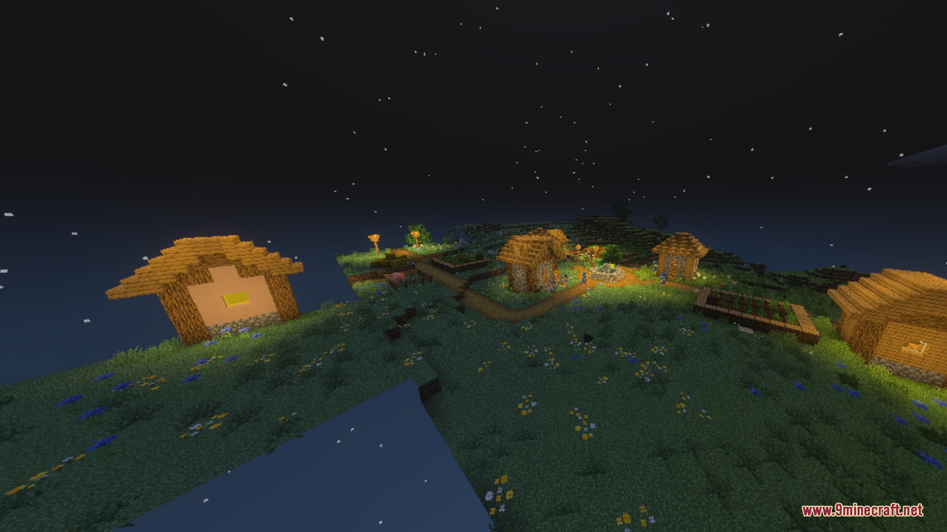 ACD Shaders - New Cinematic Illumination Shader Screenshot 4 A peaceful village at night with warm lighting and a clear starry sky