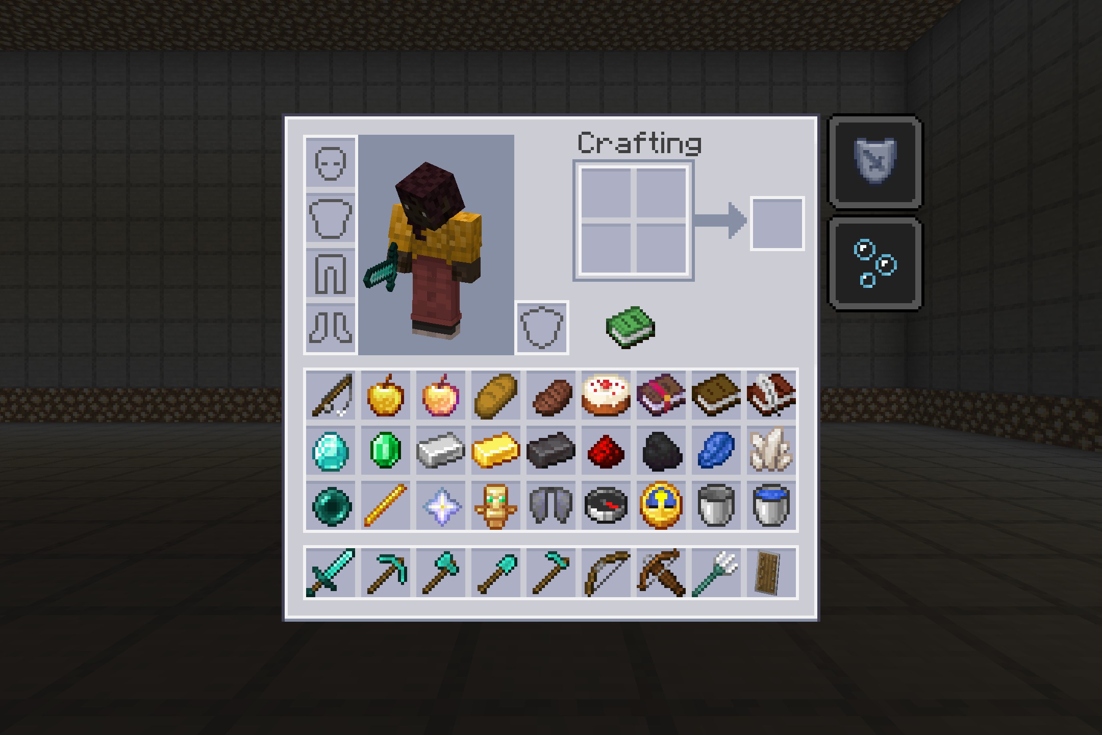 Minecraft inventory screen showing a sleek white interface from the AE2 GUI pack