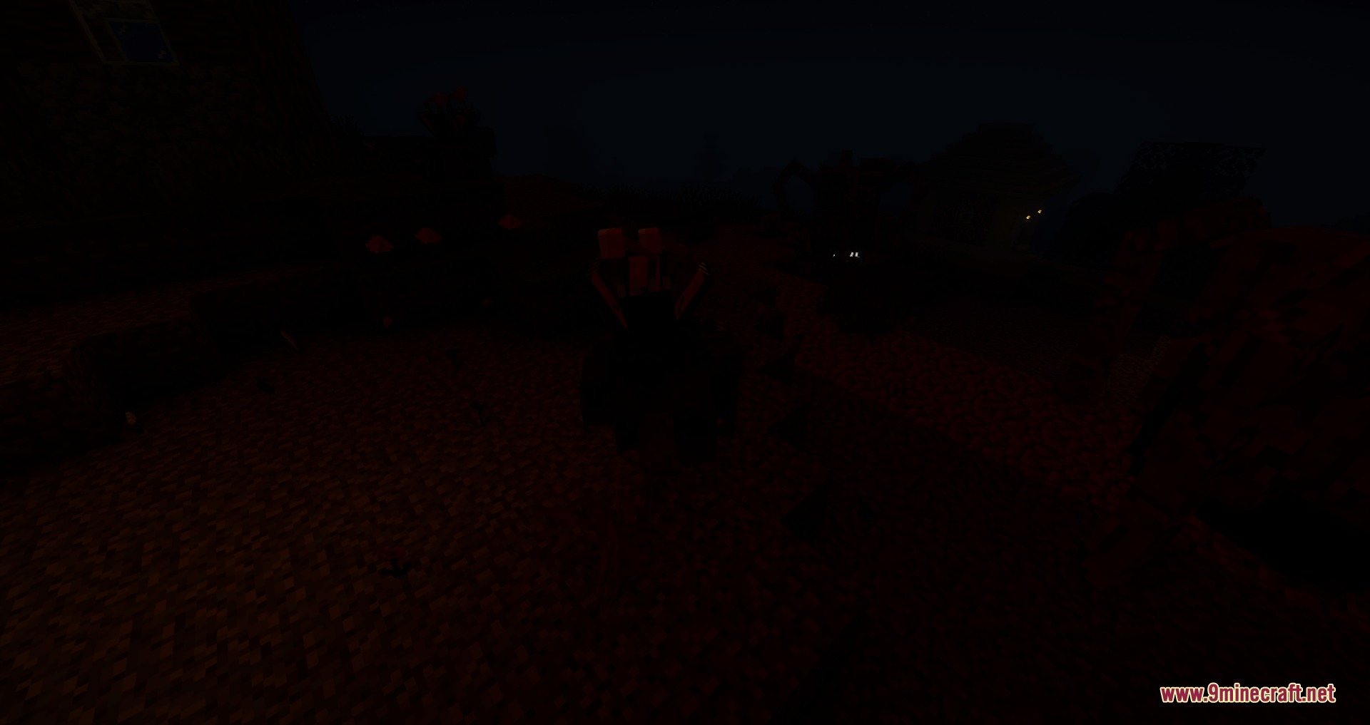 Abominations Infection Mod Screenshot 4 Hostile parasites with glowing eyes roam the dark landscape during the night
