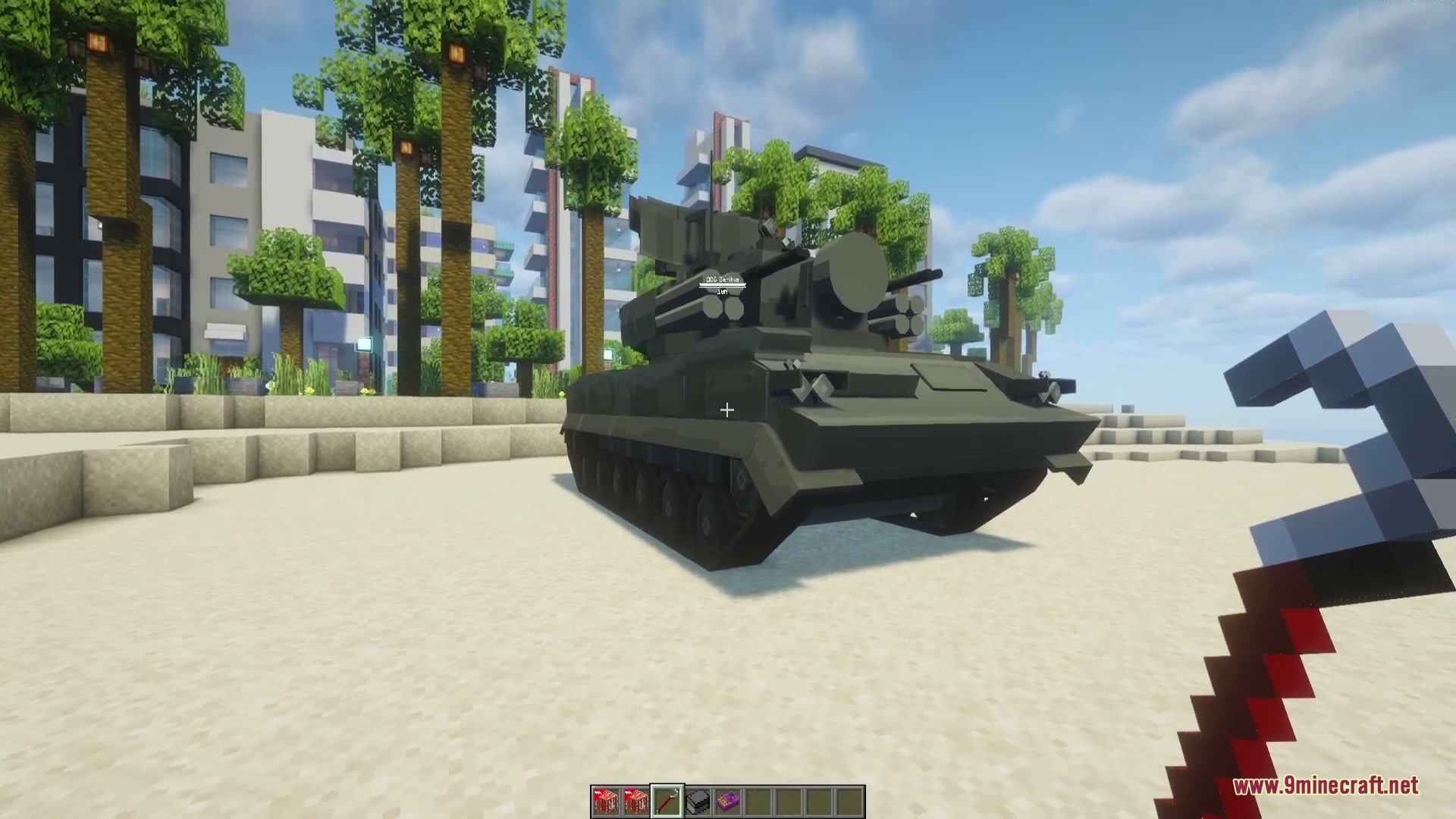 Abyssal Core Expansion Mod Screenshot 1 A 2S6 Tunguska anti-aircraft vehicle parked on a sandy beach area