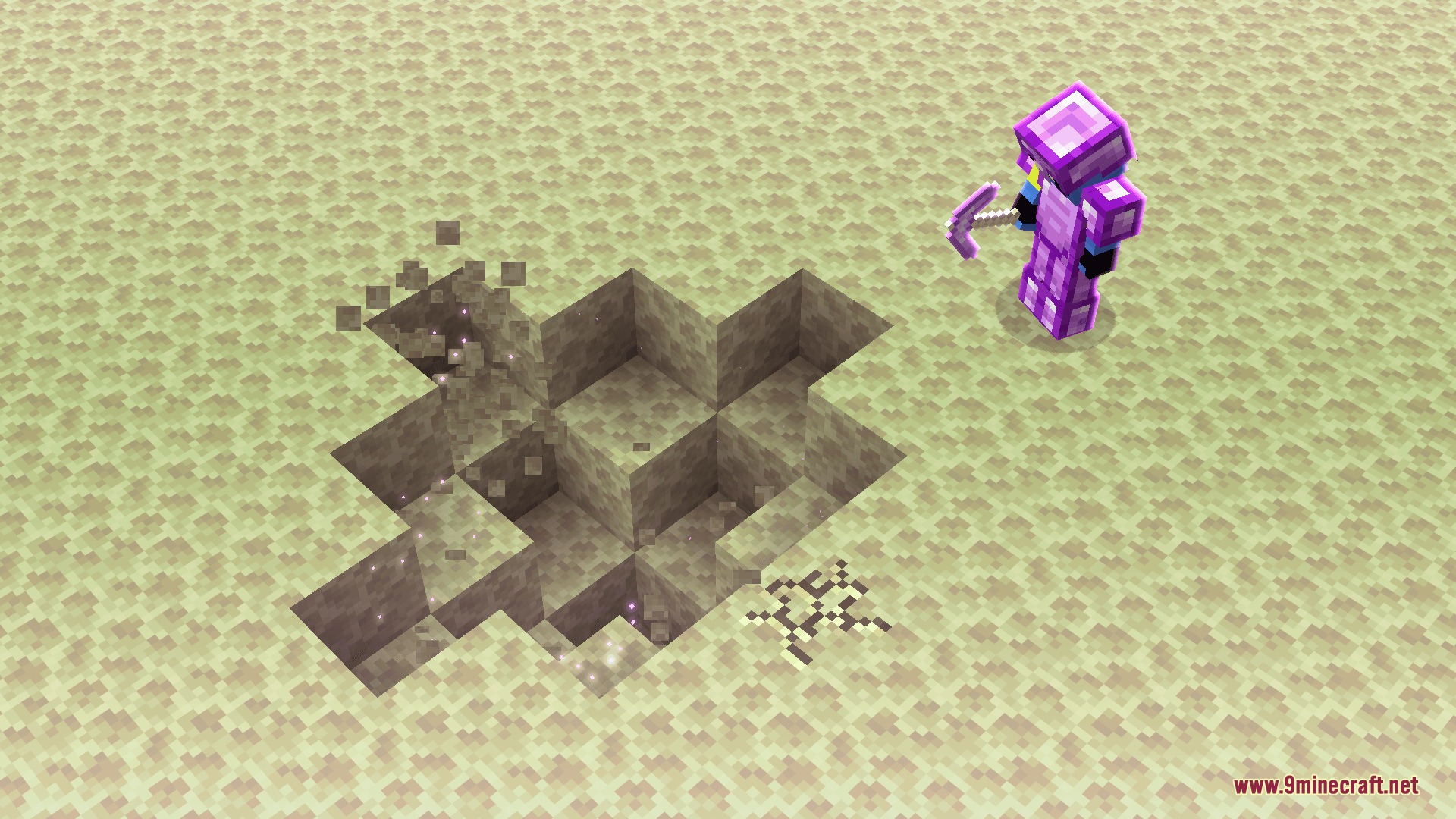 A player uses the vein mining ability on End stone blocks