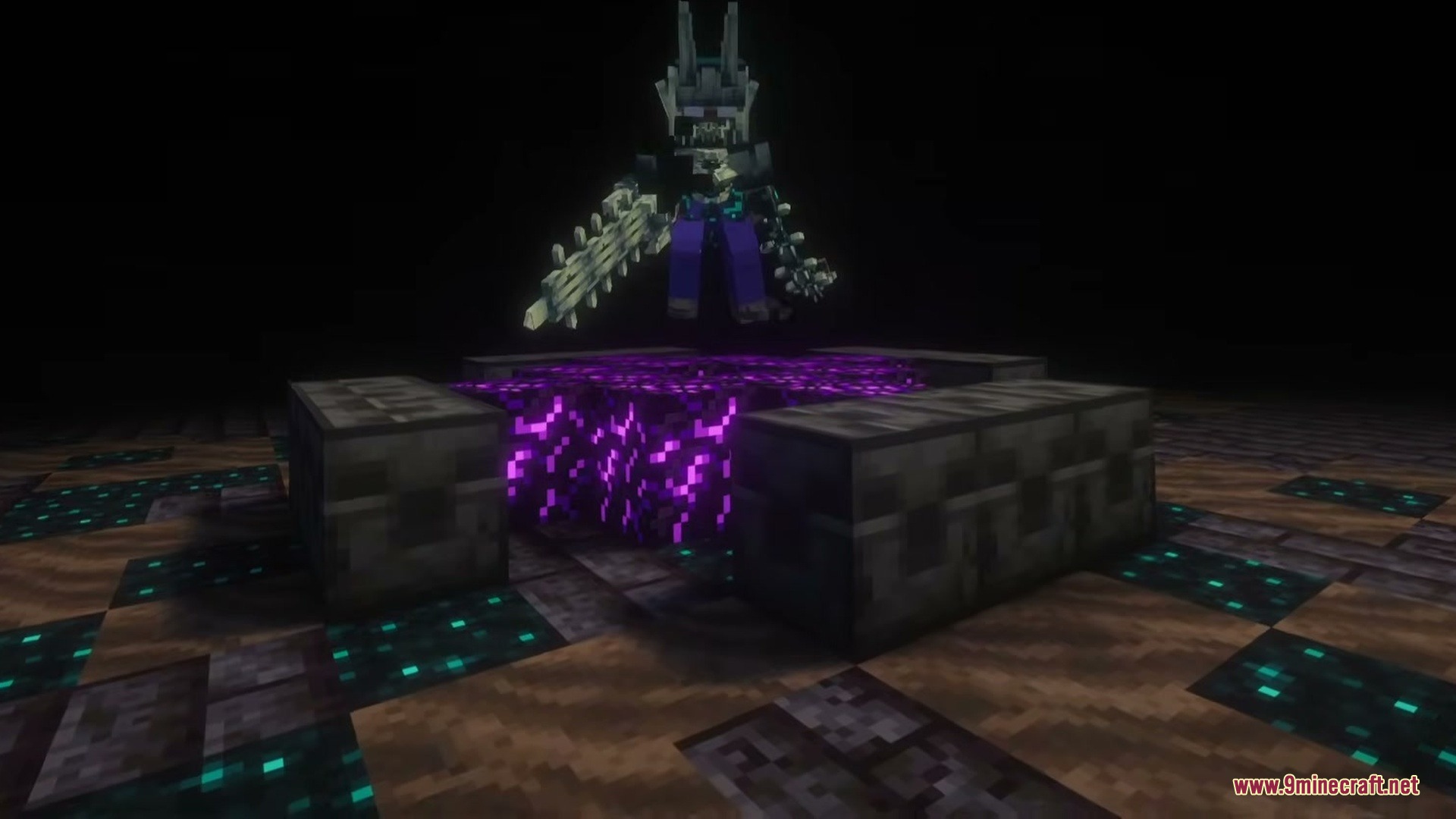 Abyssal Corrupter Mod Screenshot 2 The Abyssal Corrupter boss floating above a glowing purple ritual altar