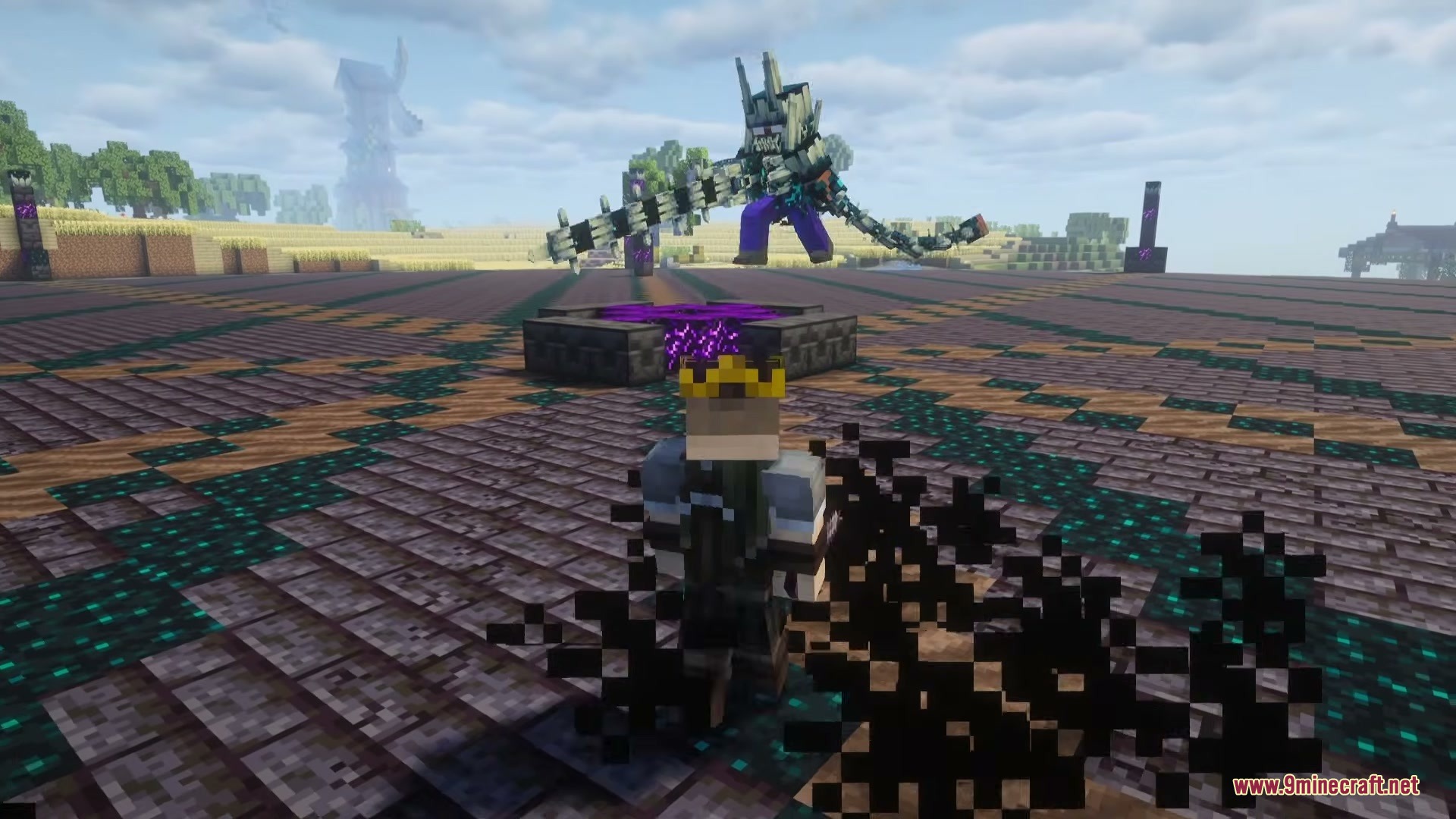 Abyssal Corrupter Mod Screenshot 4 A player wearing a crown faces the giant Abyssal Corrupter boss