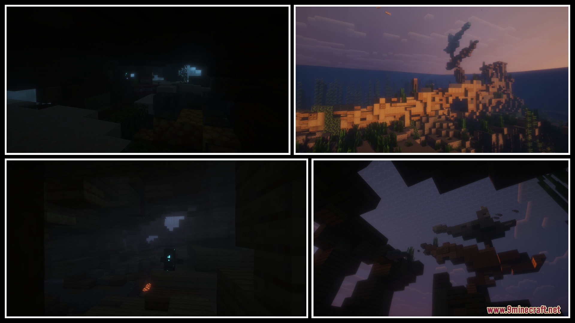 Abyssal Echoes Unbound Mod Screenshot 6 Dark underwater caves and coral reefs illuminated by soft glowing lights