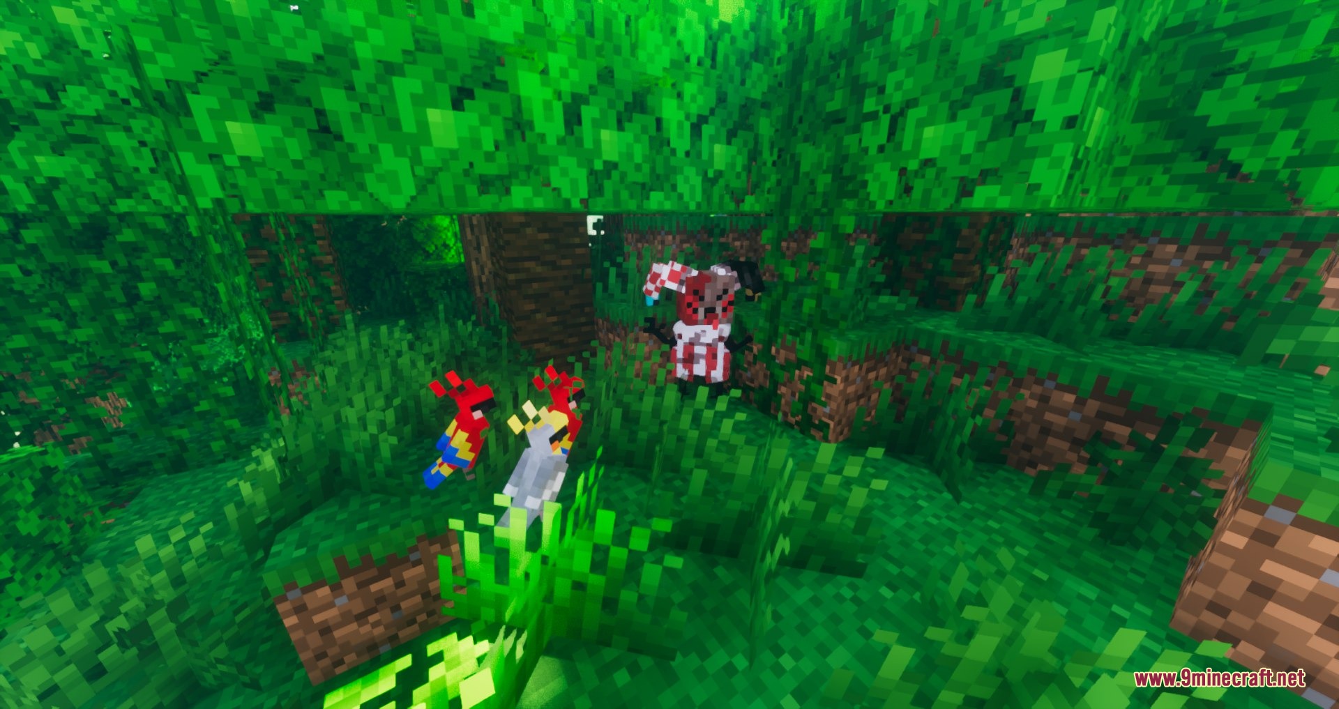 Creepy jester abnormality from Abyssal Ego Protocol Mod stands in the jungle