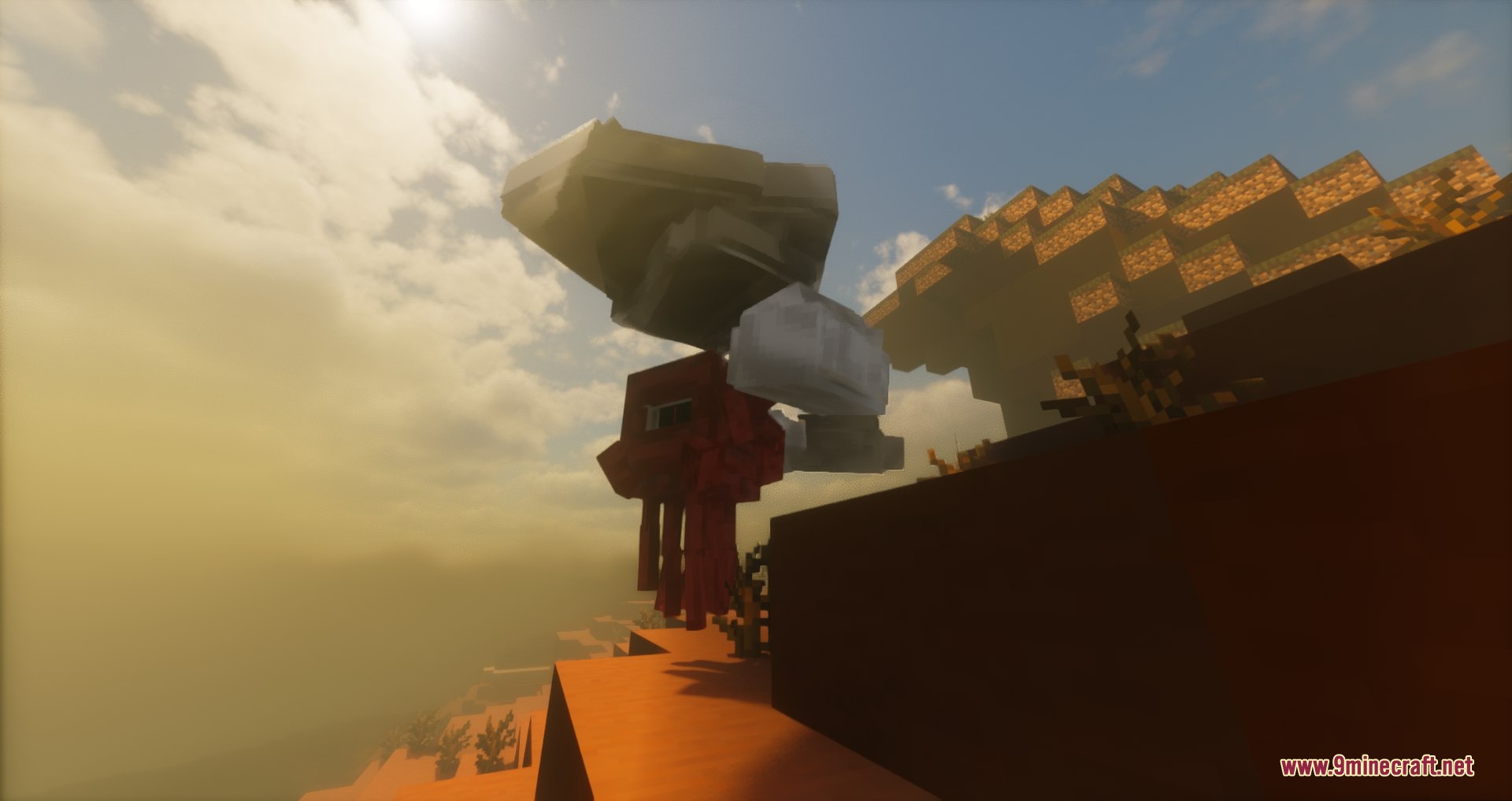 A red abnormality from Abyssal Ego Protocol Mod floats in a sunny desert